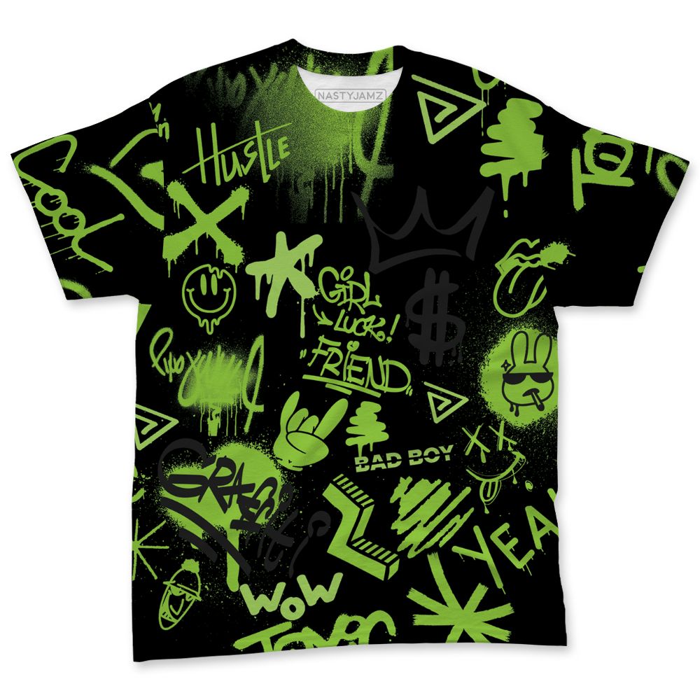 Air-Foamposite-One-Black-Volt-NastyJamz-T-Shirt-Match-Graffiti-King-All-Over-Print-Doodle-Style