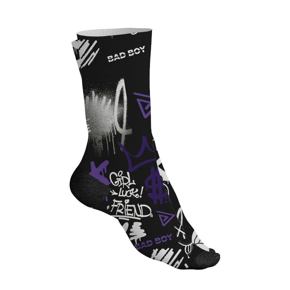 AM-CB-94-Black-Pure-Purple-NastyJamz-Socks-Match-Graffiti-King-All-Over-Print-Doodle-Style