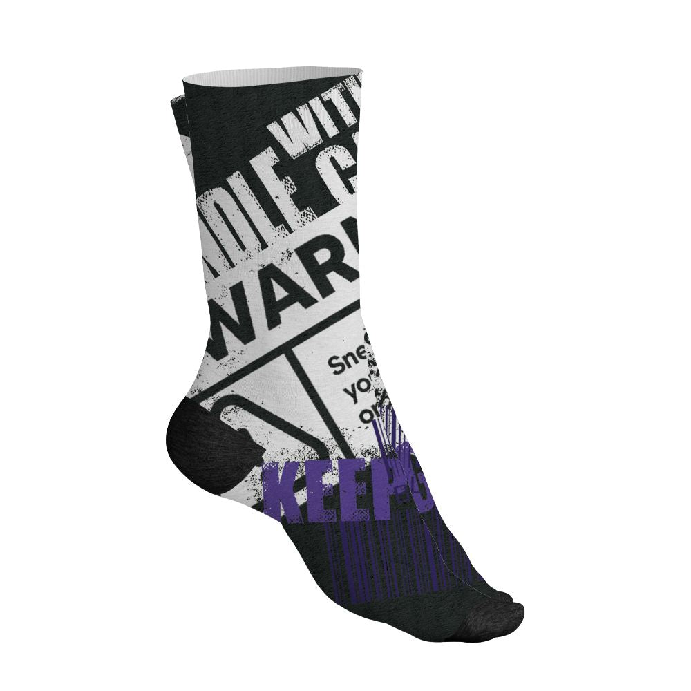 AM-CB-94-Black-Pure-Purple-NastyJamz-Socks-Match-Sneaker-Addict-All-Over-Print-Warning