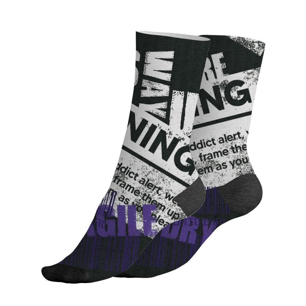 AM-CB-94-Black-Pure-Purple-NastyJamz-Socks-Match-Sneaker-Addict-All-Over-Print-Warning
