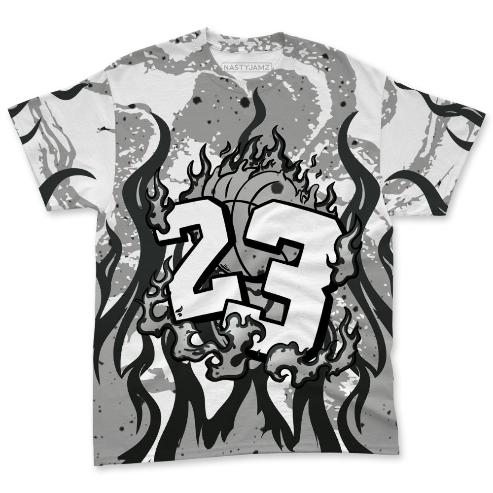 White-Cement-4s-NastyJamz-T-Shirt-Match-23-Burning-Fire-All-Over-Print