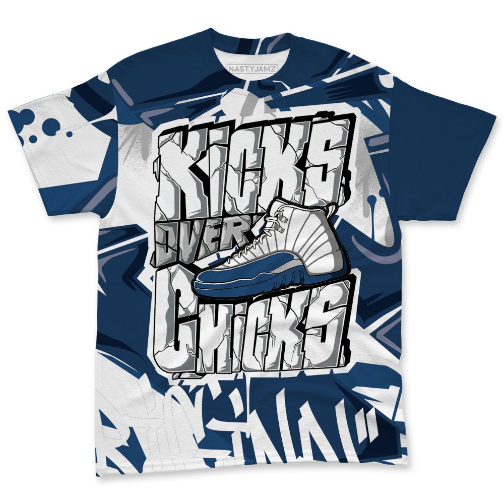 French-Blue-12s-NastyJamz-T-Shirt-Match-Kicks-Over-Chicks-All-Over-Print