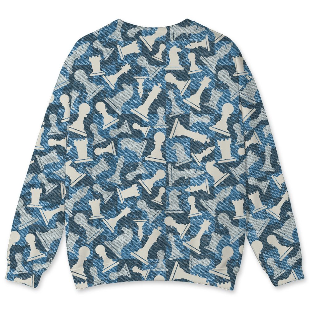 Denim-Worn-Blue-4s-NastyJamz-Sweatshirt-Match-Pattern-Chess-3D-All-Over-Print