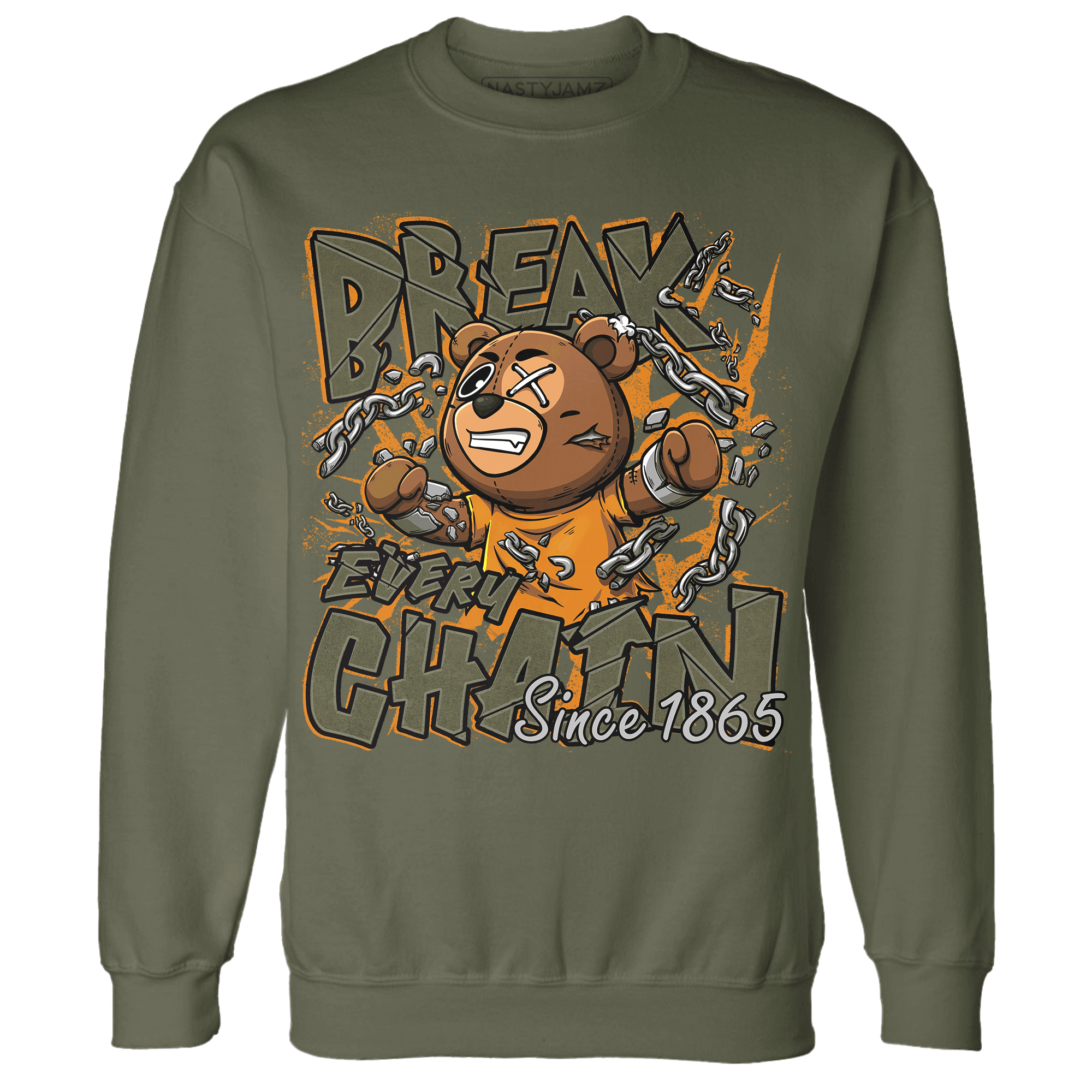 Olive 5s Sweatshirt Match BER Break Chain - NastyJamz