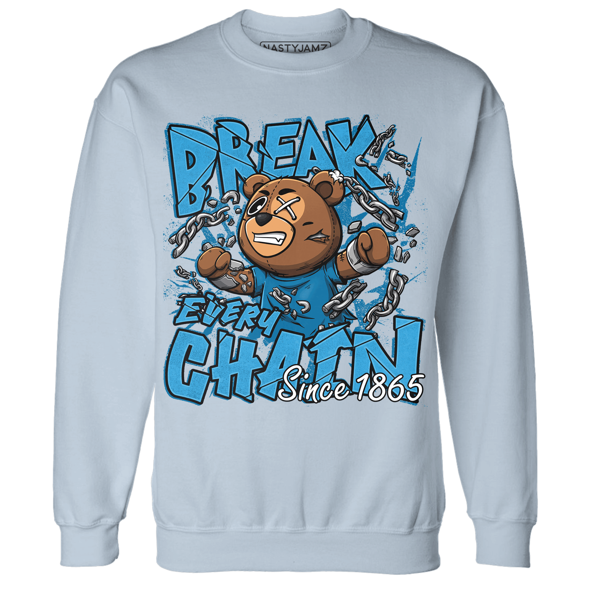 Powder Blue 9s Sweatshirt Match BER Break Chain - NastyJamz