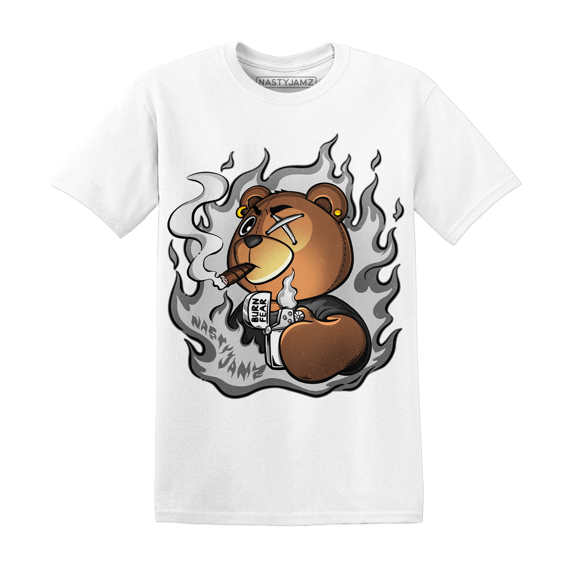 Retro High OG Black White 1s T Shirt Match BER Burn Fear - NastyJamz