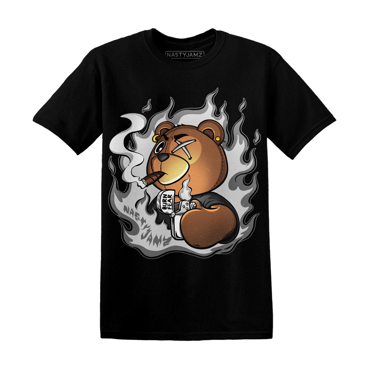 Retro High OG Black White 1s T Shirt Match BER Burn Fear - NastyJamz