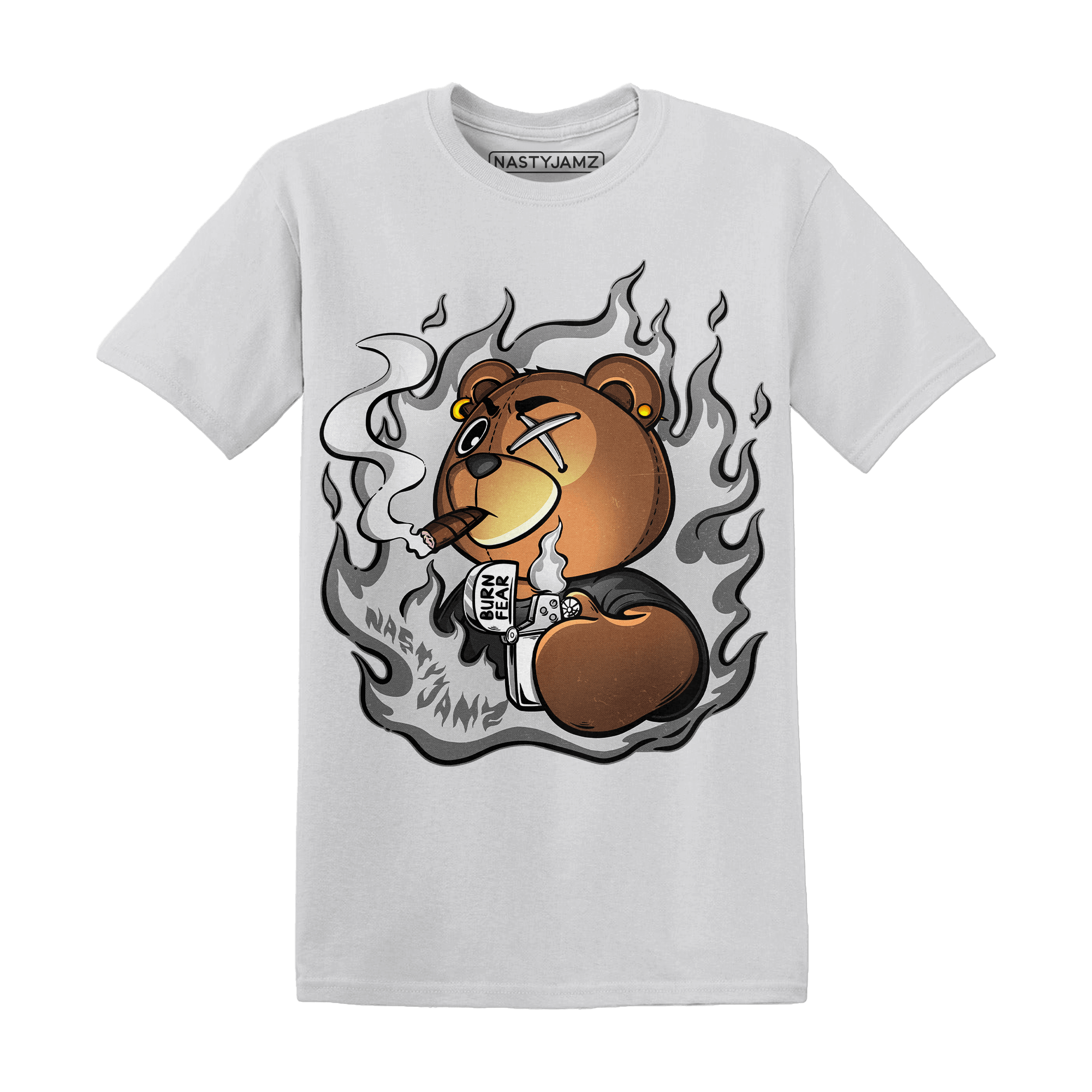 Retro High OG Black White 1s T Shirt Match BER Burn Fear - NastyJamz