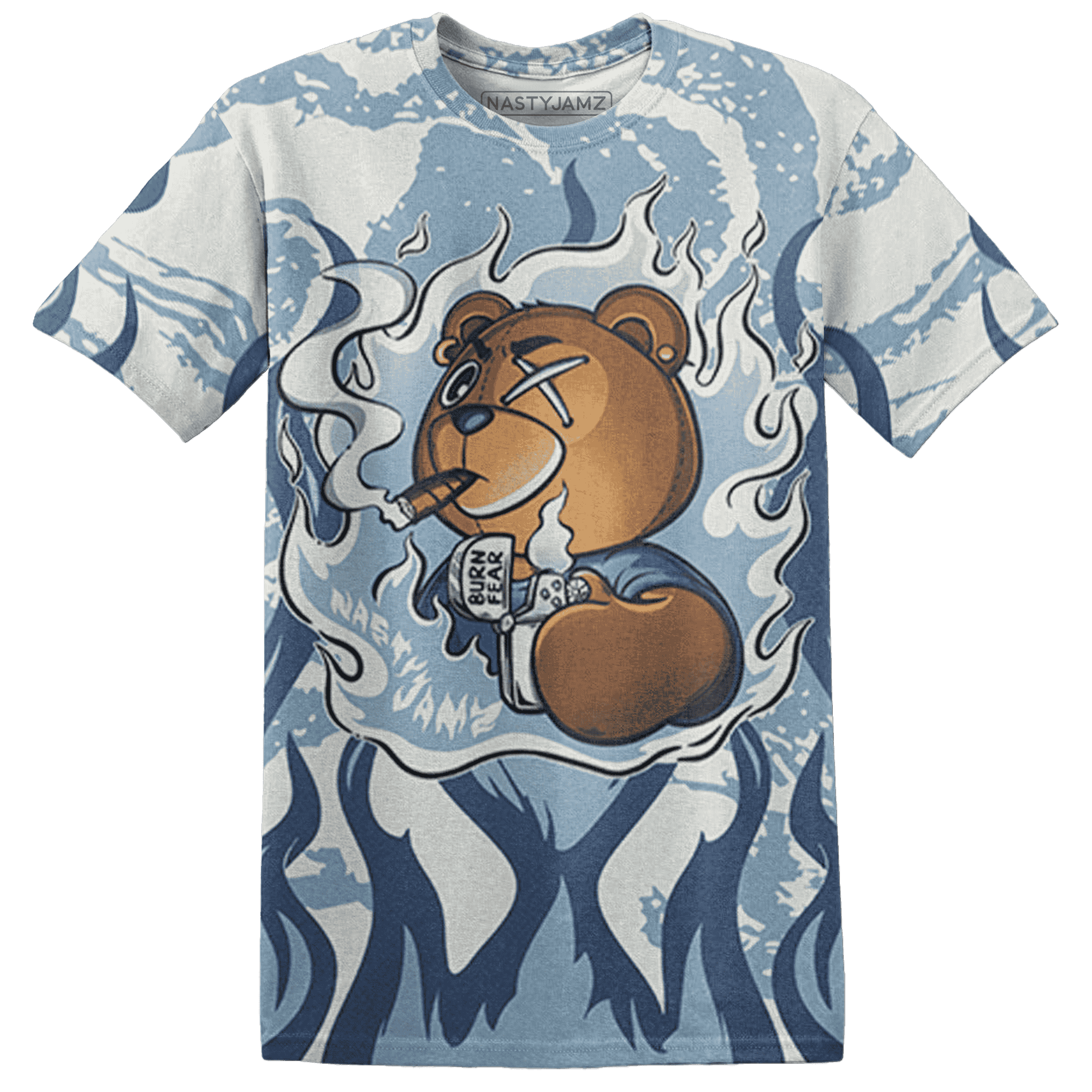 Mid Diffused Blue Grey 1s T Shirt Match BER Burn Fear 3D All-Over Print - NastyJamz