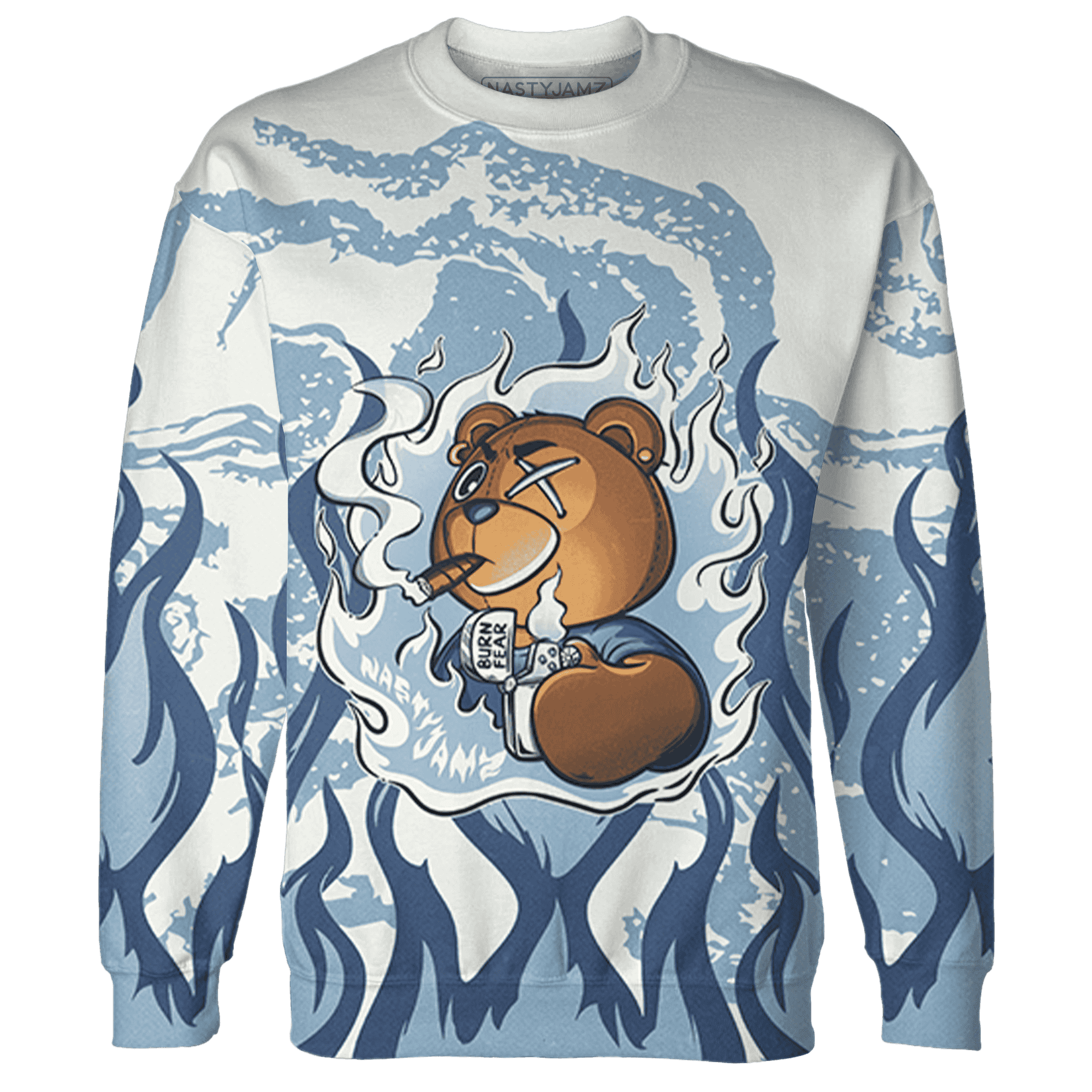 Mid Diffused Blue Grey 1s Sweatshirt Match BER Burn Fear 3D All-Over Print - NastyJamz