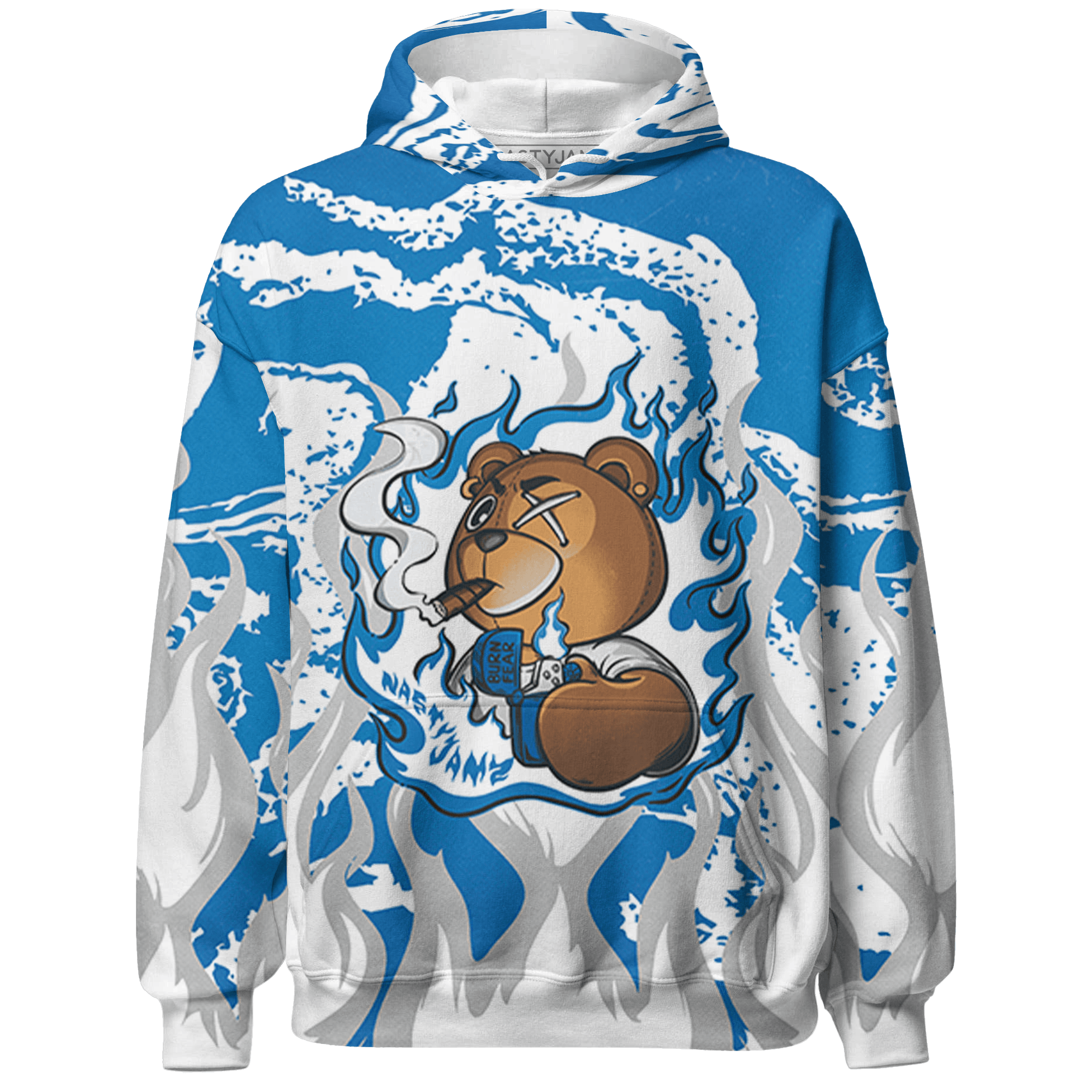 Industrial Blue 4s Hoodie Match BER Burn Fear 3D All-Over Print - NastyJamz