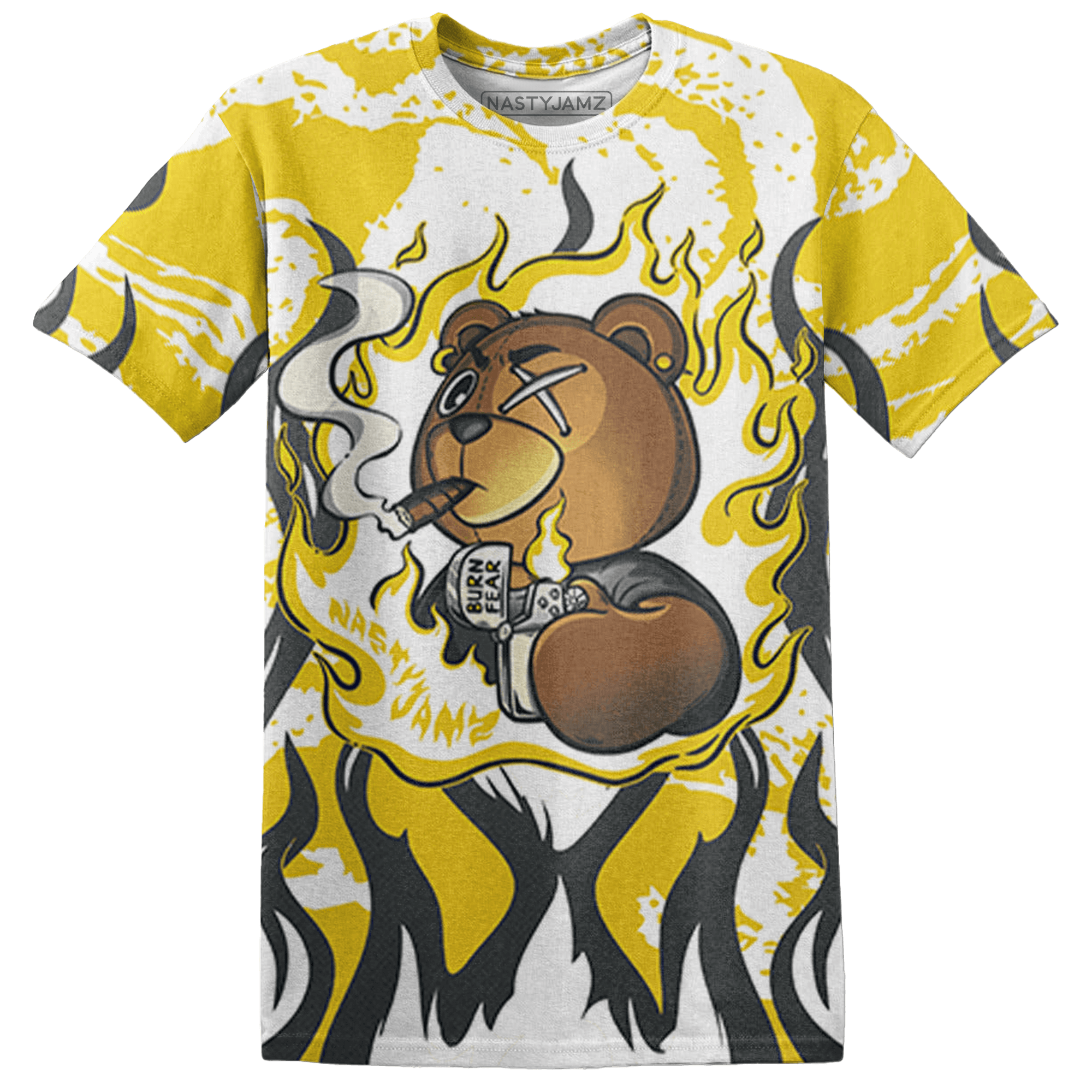 Vivid Sulfur 4s T Shirt Match BER Burn Fear 3D All-Over Print - NastyJamz