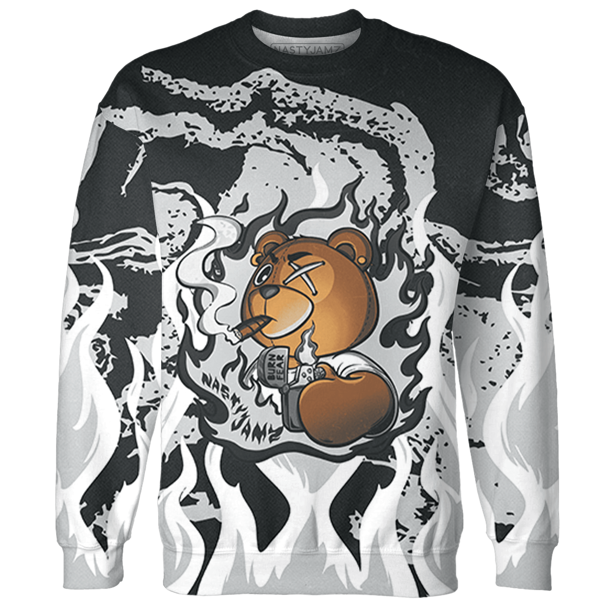 Retro High OG Black White 1s Sweatshirt Match BER Burn Fear 3D All-Over Print - NastyJamz