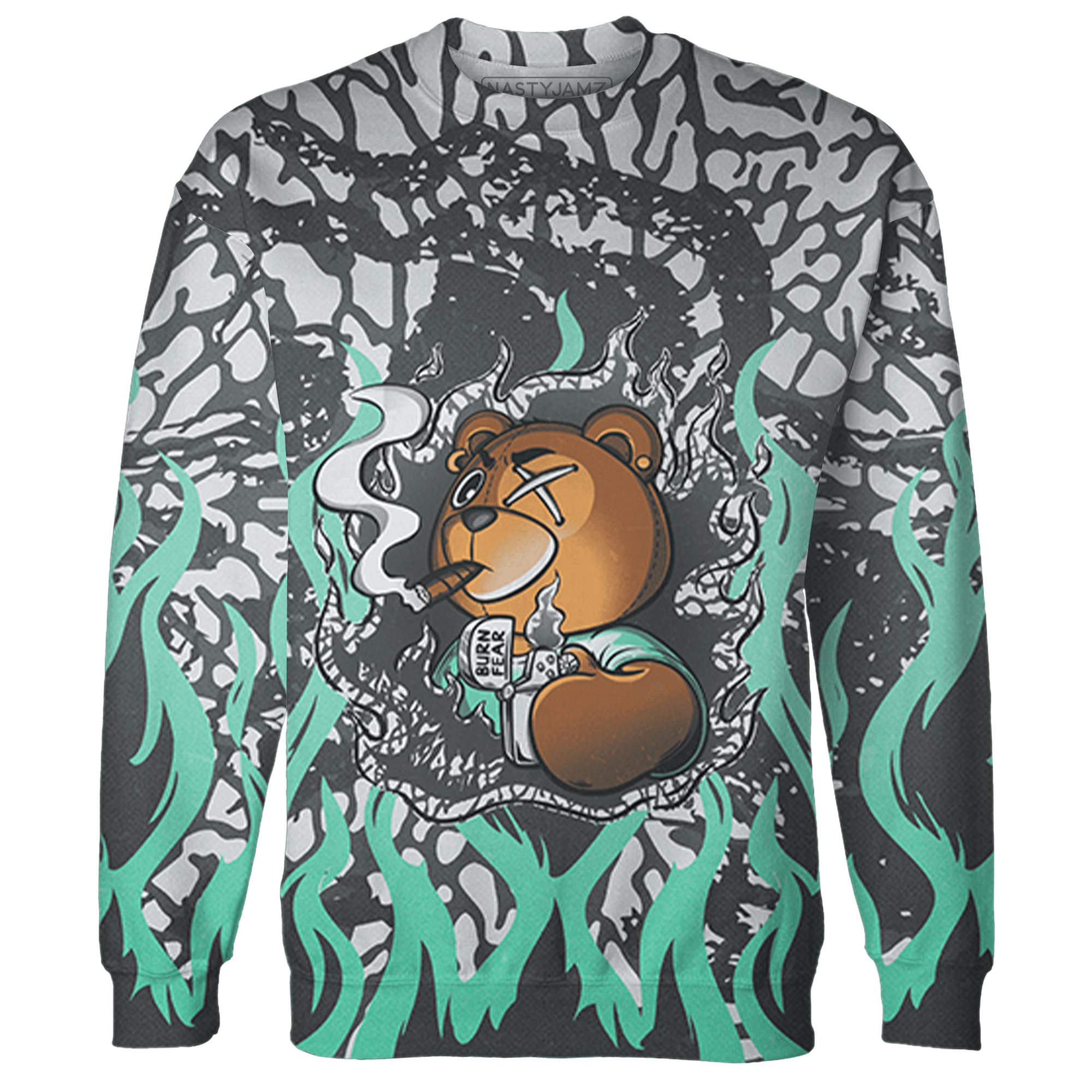 Green Glow 3s Sweatshirt Match BER Burn Fear 3D All-Over Print - NastyJamz