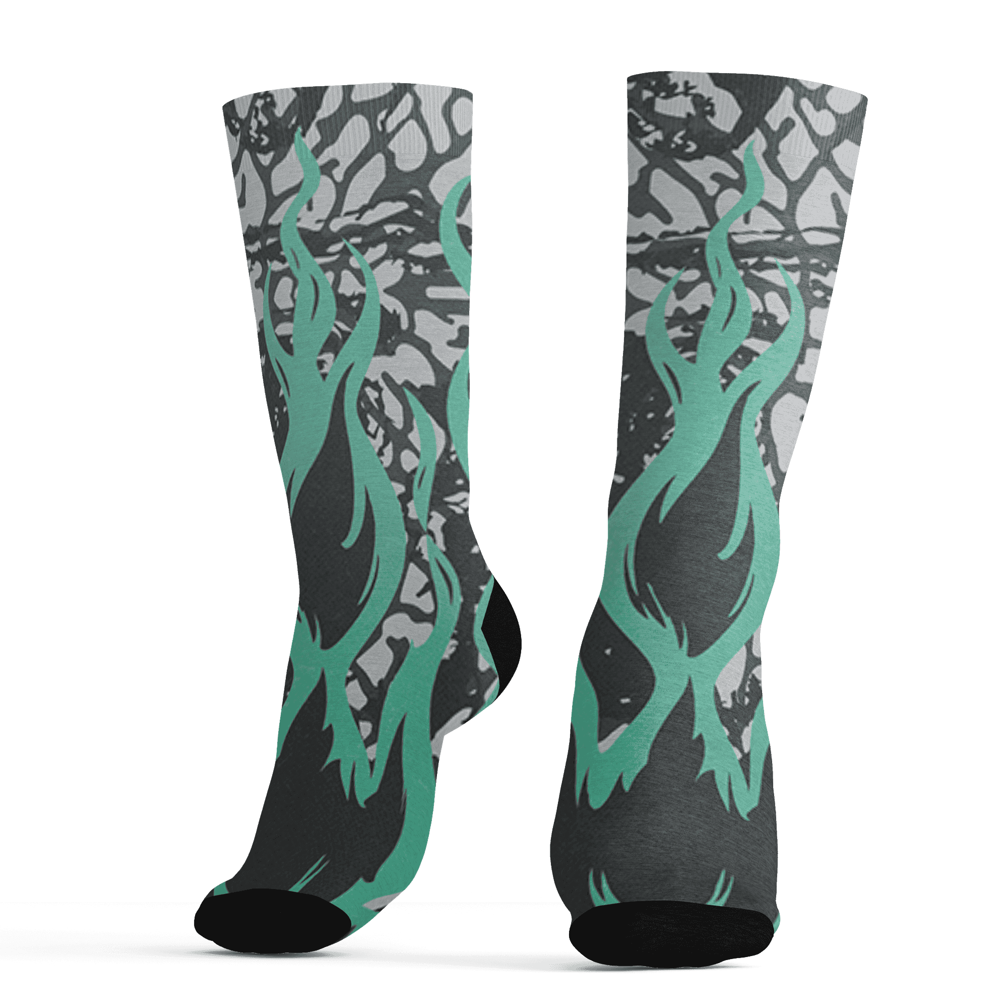 Green Glow 3s Socks Match BER Burn Fear 3D All-Over Print - NastyJamz