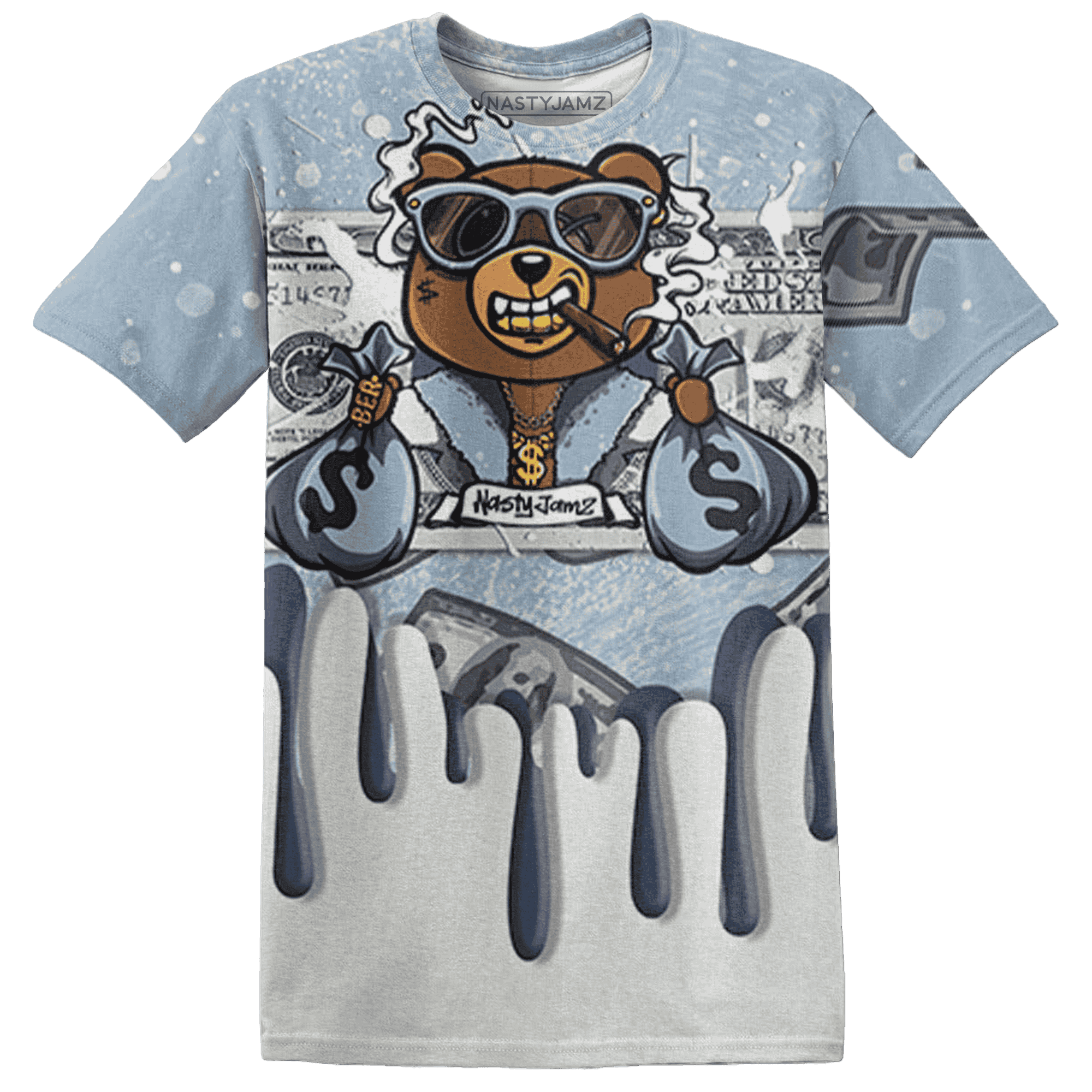 Mid Diffused Blue Grey 1s T Shirt Match BER Dollar 3D All-Over Print - NastyJamz