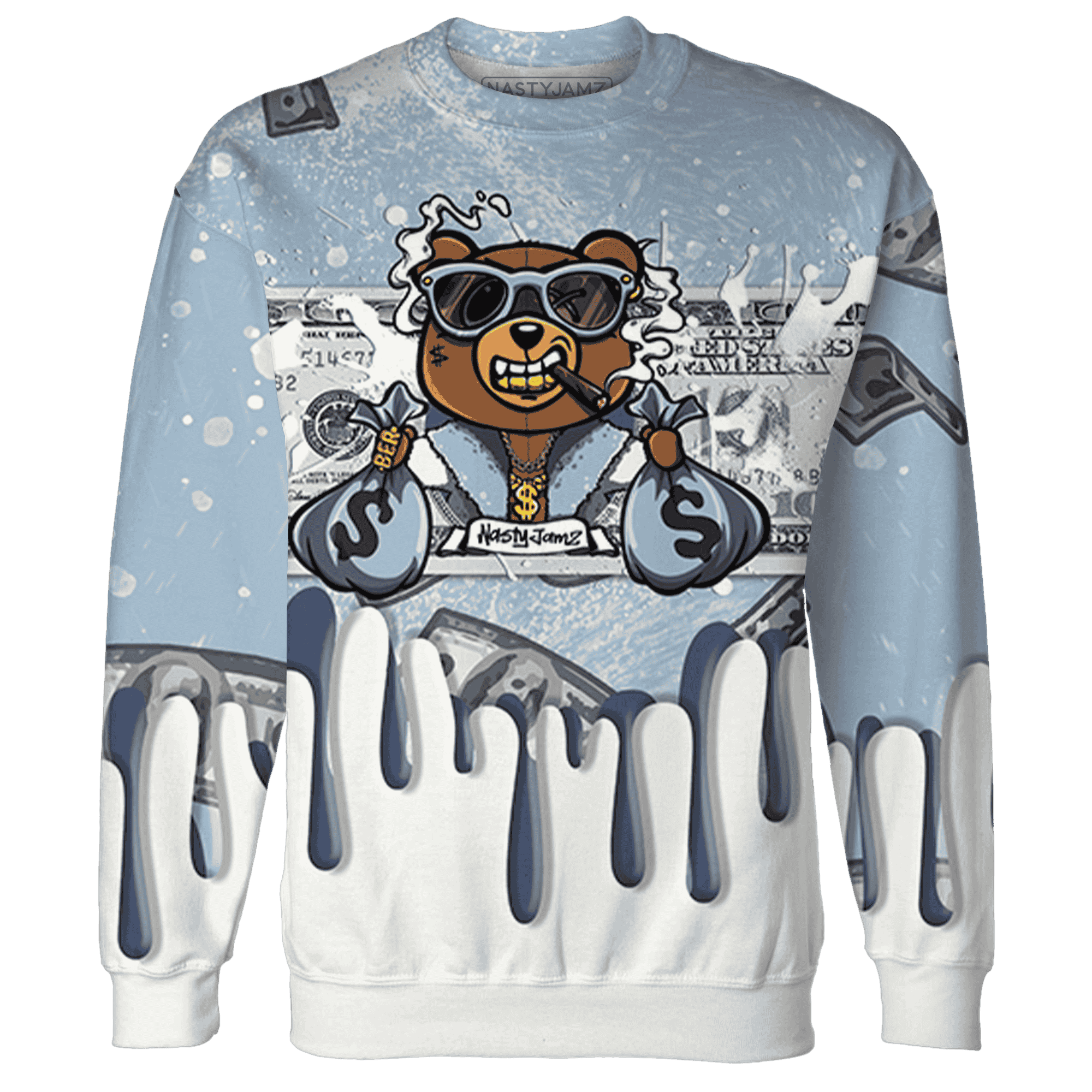 Mid Diffused Blue Grey 1s Sweatshirt Match BER Dollar 3D All-Over Print - NastyJamz