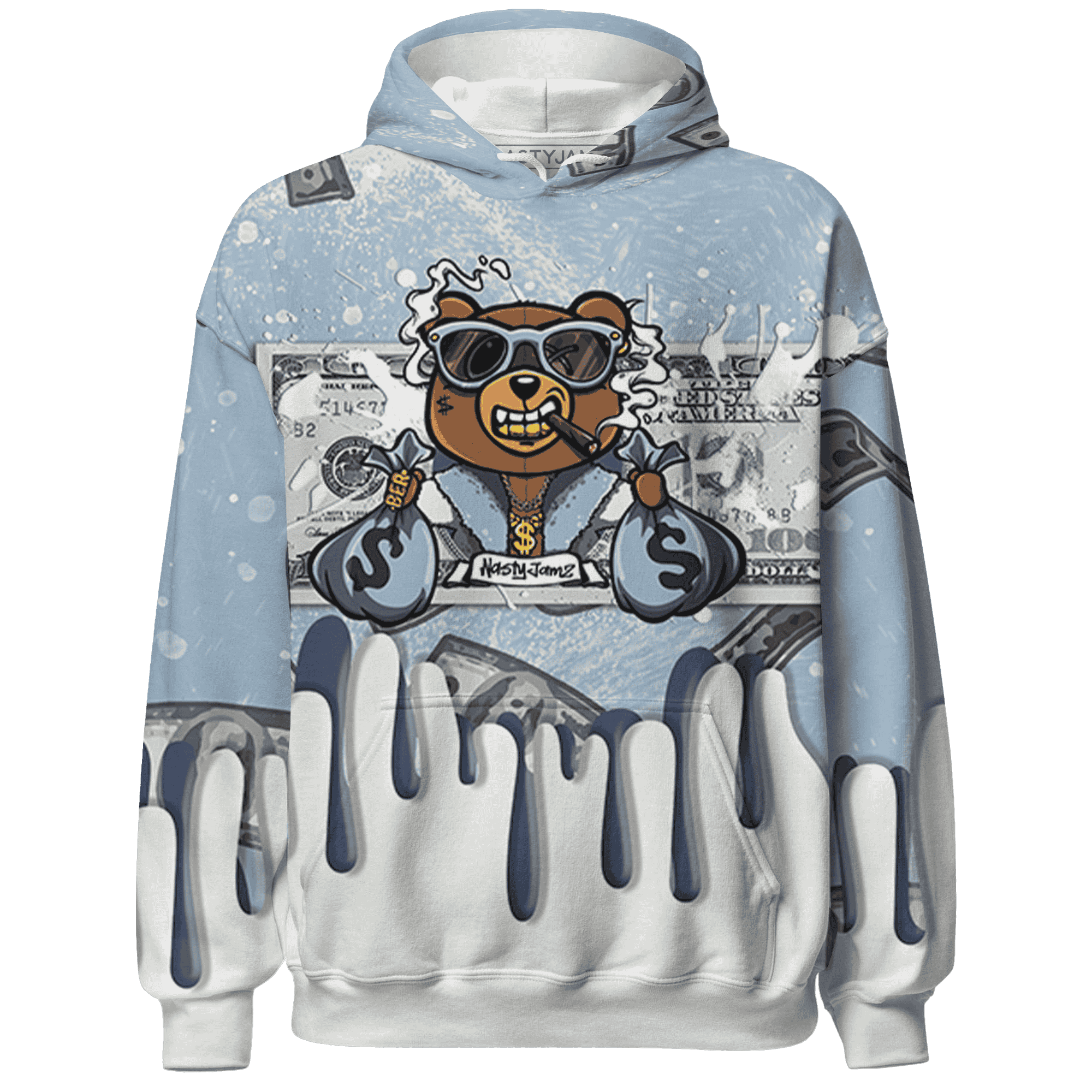 Mid Diffused Blue Grey 1s Hoodie Match BER Dollar 3D All-Over Print - NastyJamz