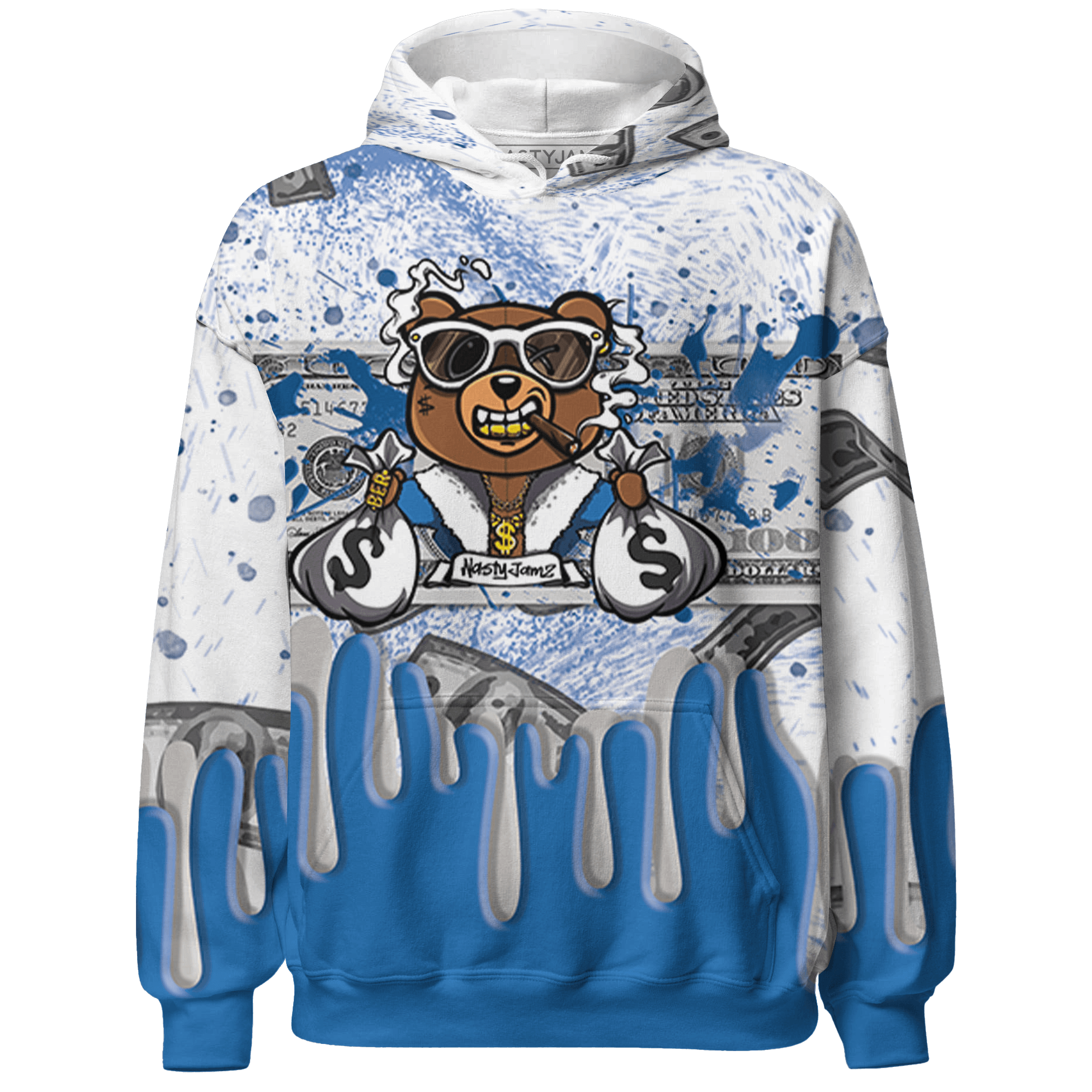 Industrial Blue 4s Hoodie Match BER Dollar 3D All-Over Print - NastyJamz