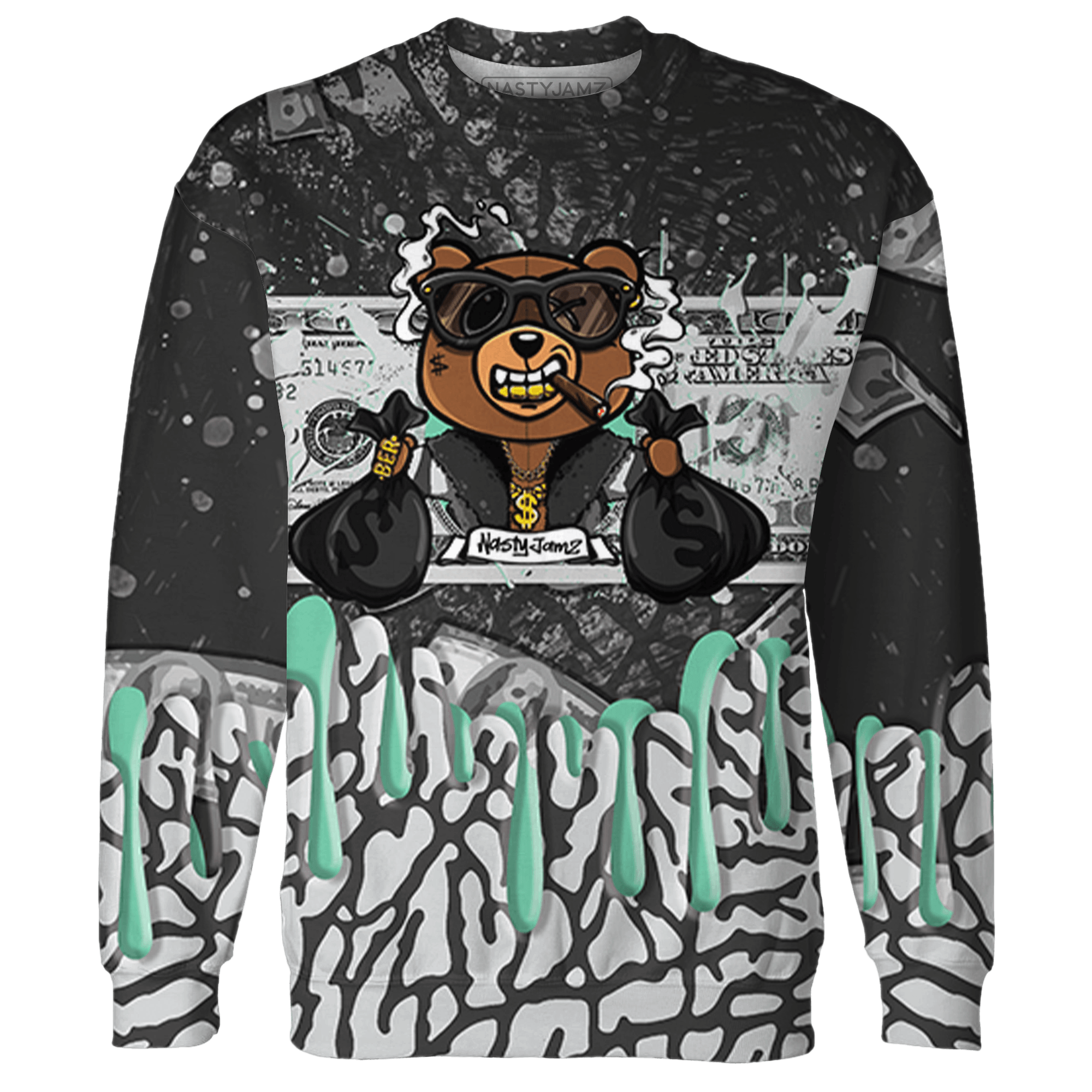 Green Glow 3s Sweatshirt Match BER Dollar 3D All-Over Print - NastyJamz