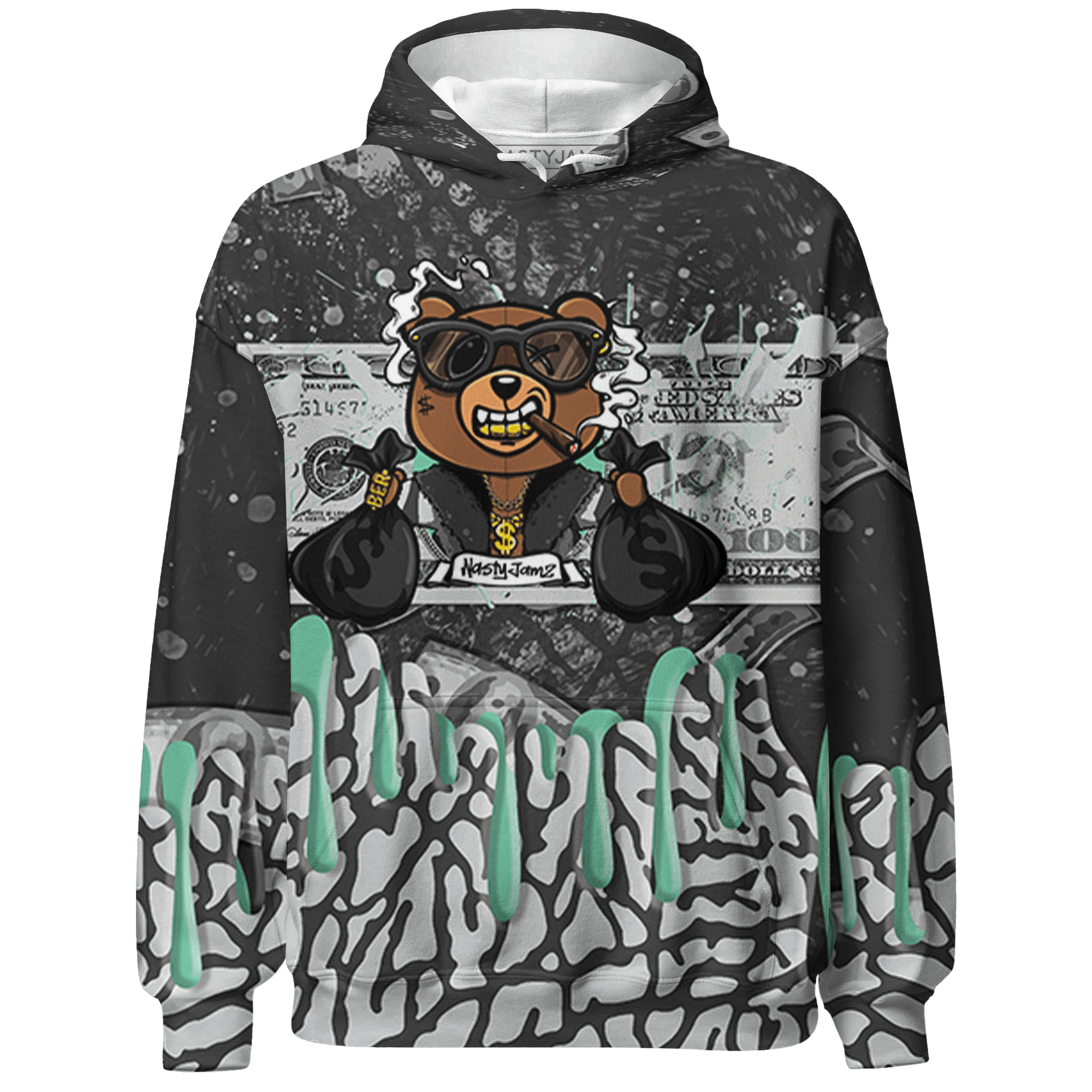 Green Glow 3s Hoodie Match BER Dollar 3D All-Over Print - NastyJamz
