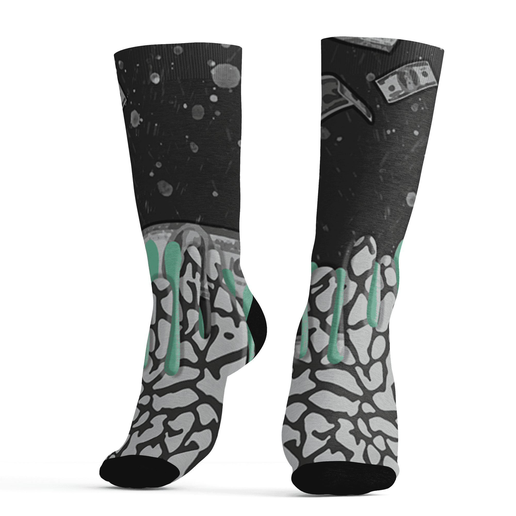 Green Glow 3s Socks Match BER Dollar 3D All-Over Print - NastyJamz