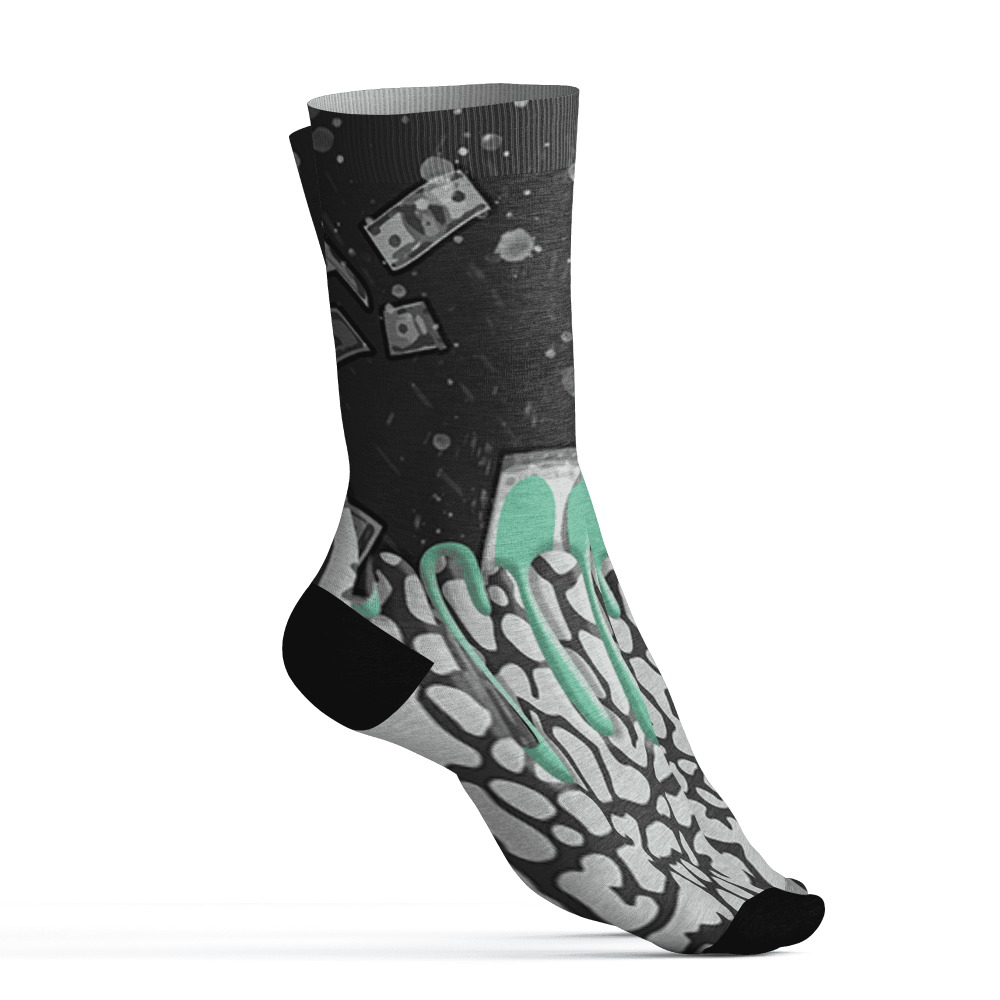 Green Glow 3s Socks Match BER Dollar 3D All-Over Print - NastyJamz