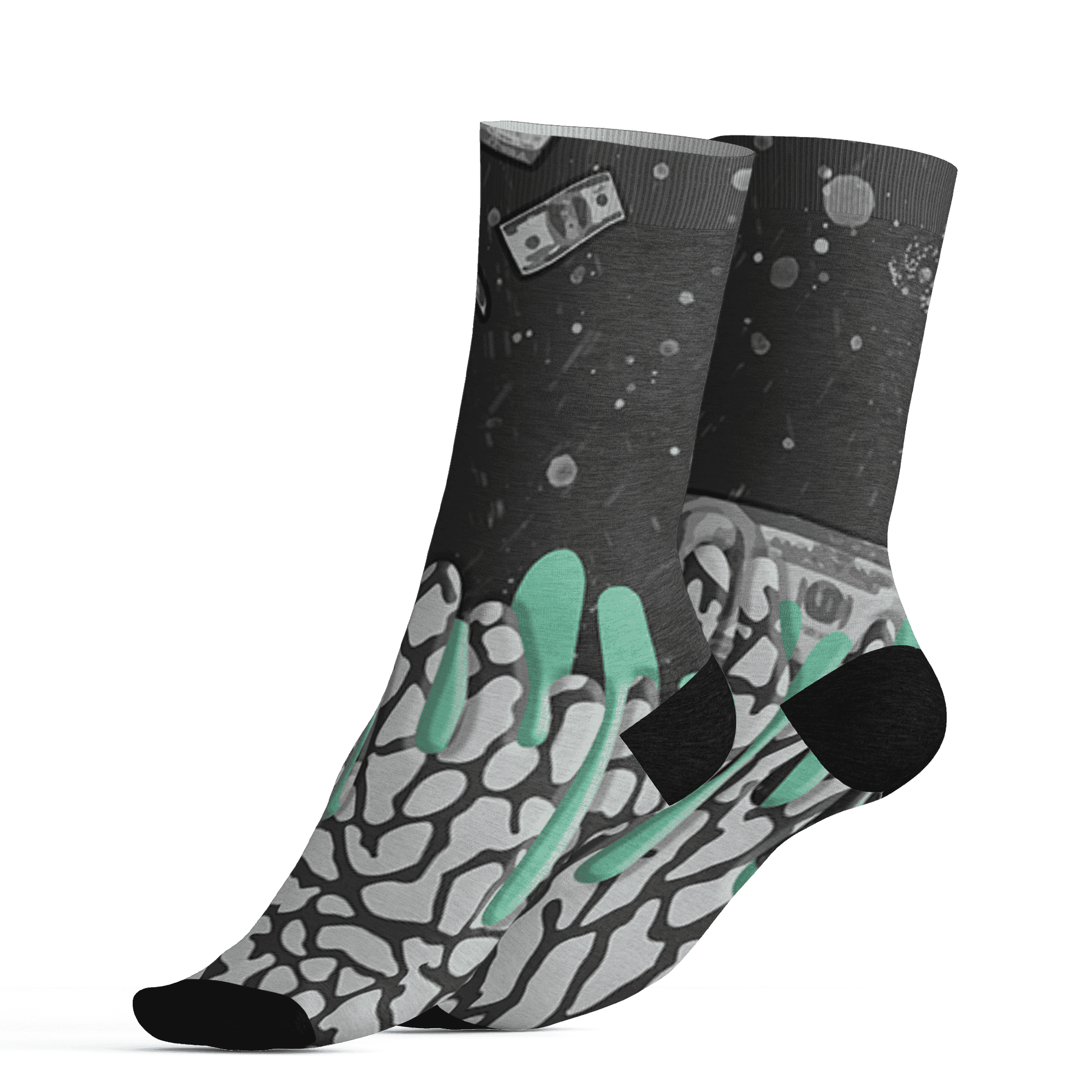 Green Glow 3s Socks Match BER Dollar 3D All-Over Print - NastyJamz