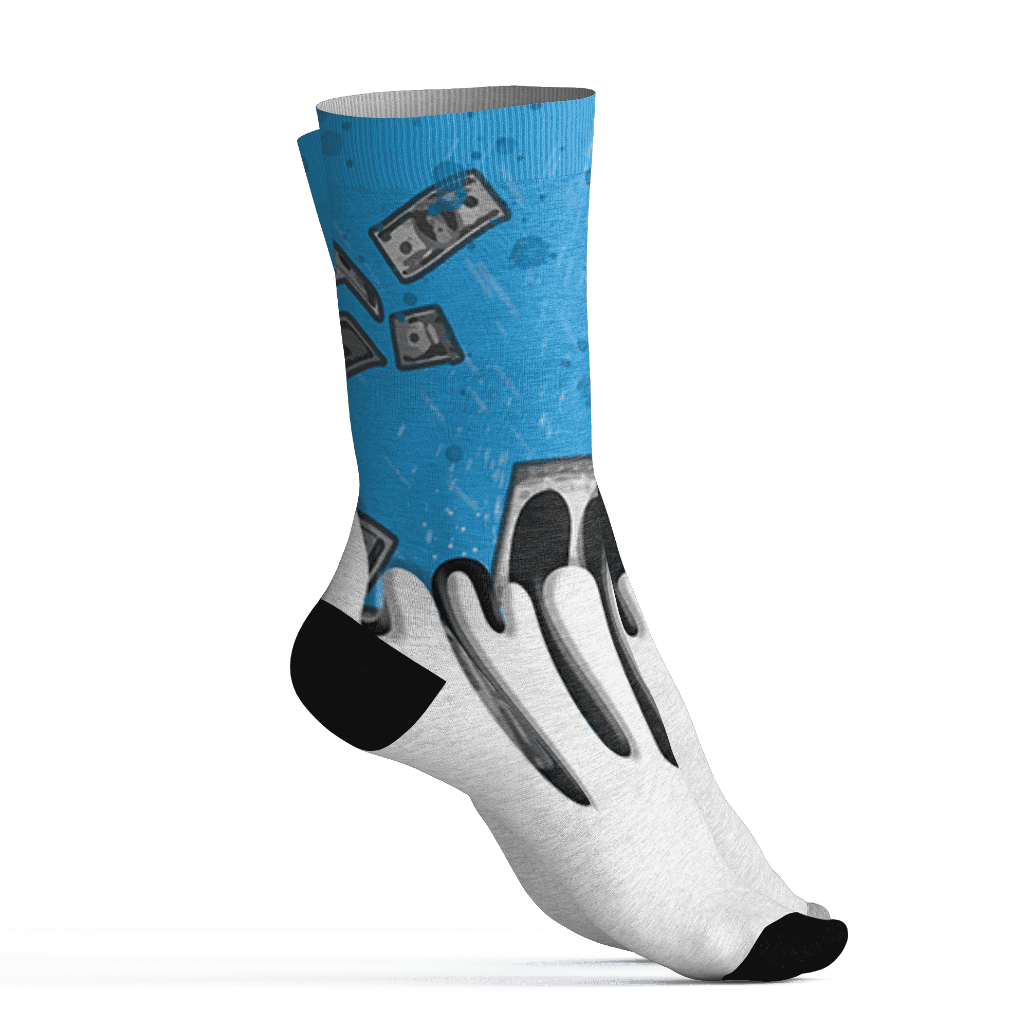 Powder Blue 9s Socks Match BER Dollar 3D All-Over Print - NastyJamz