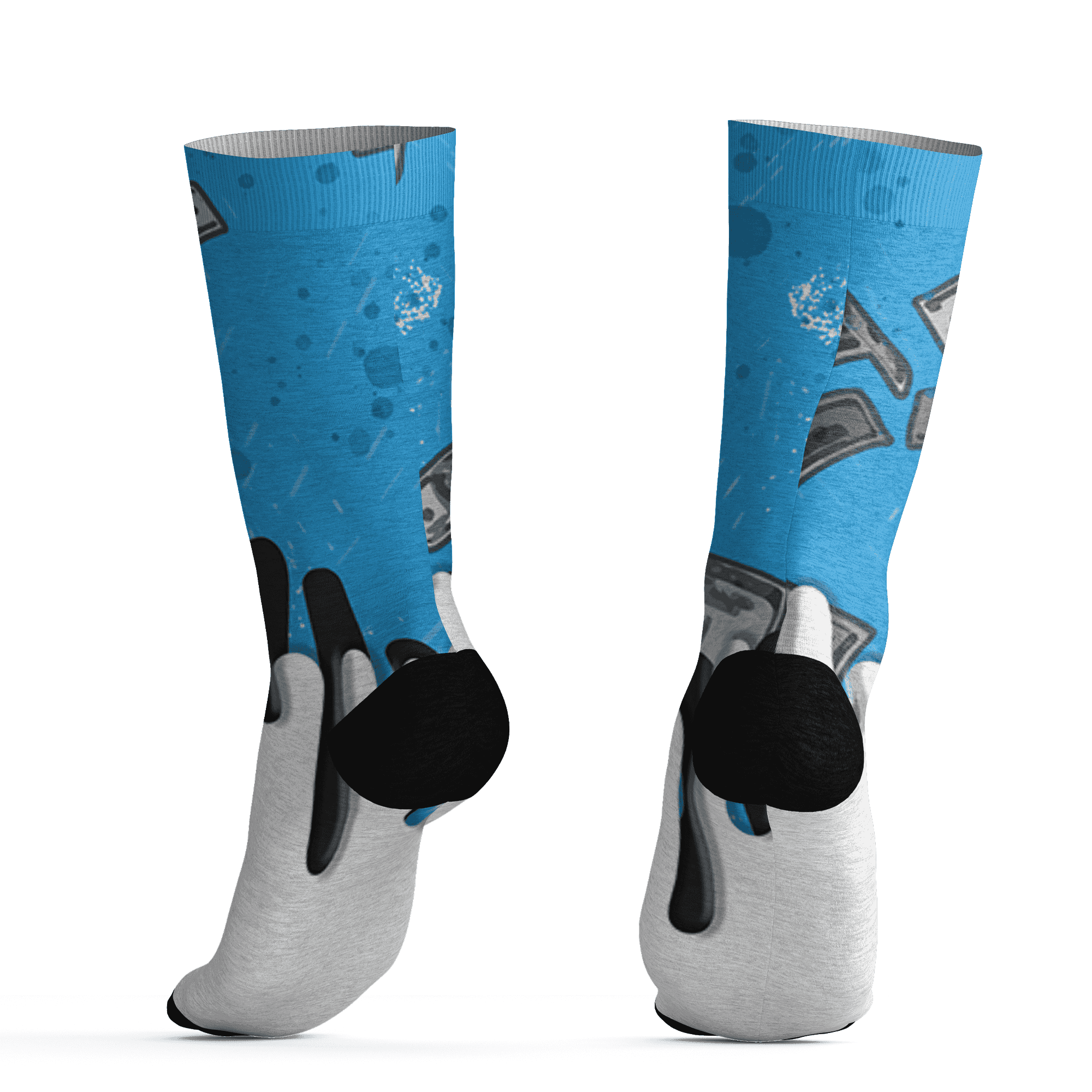 Powder Blue 9s Socks Match BER Dollar 3D All-Over Print - NastyJamz