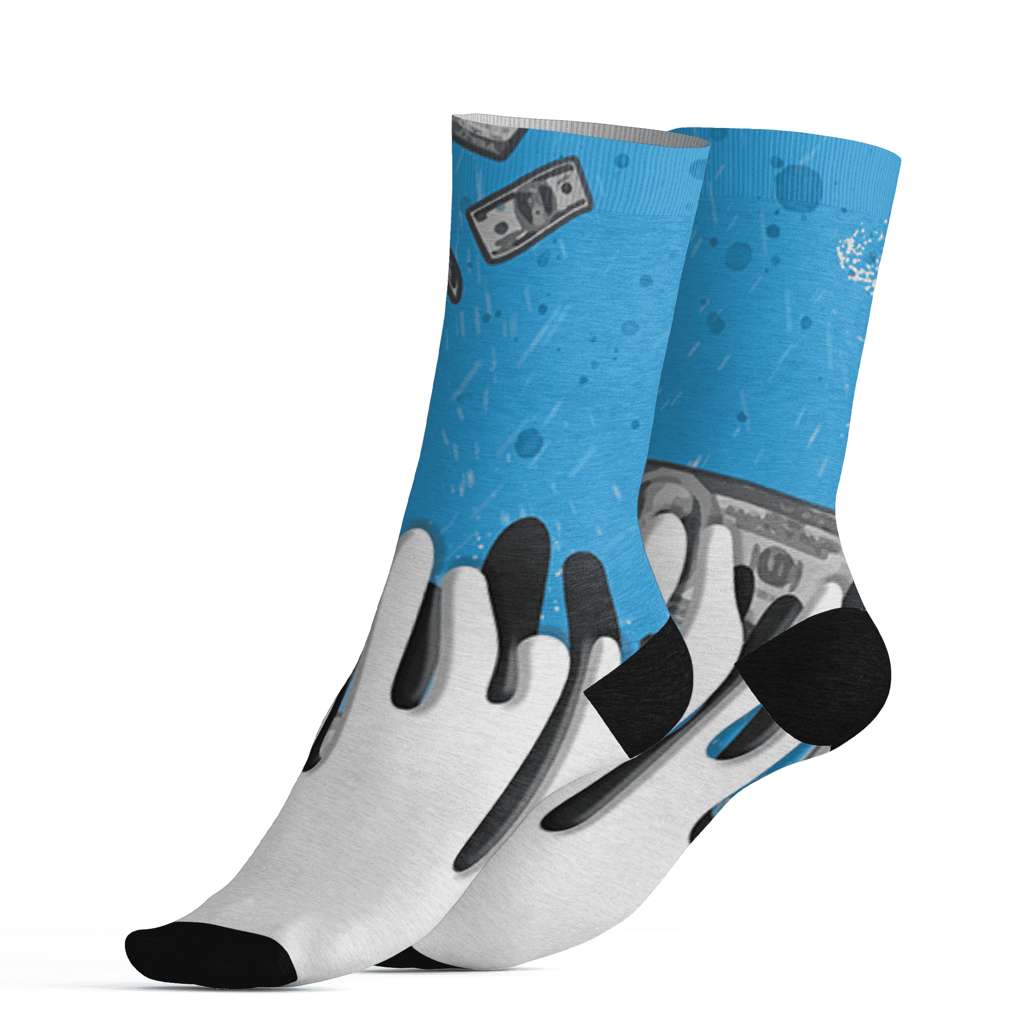 Powder Blue 9s Socks Match BER Dollar 3D All-Over Print - NastyJamz