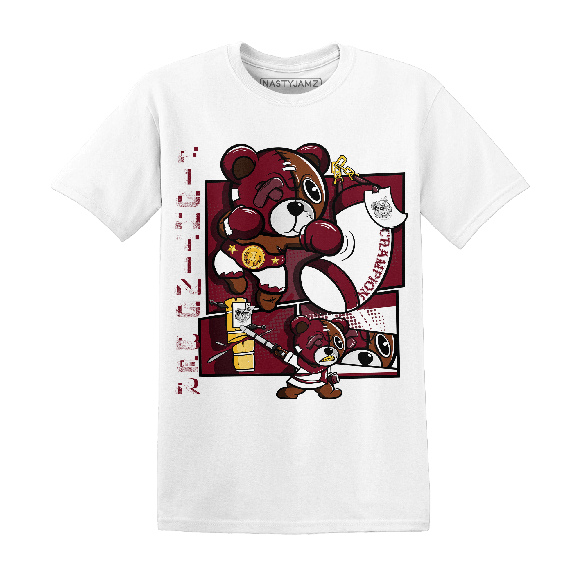 High White Team Red 1s T Shirt Match BER Fighting Boxing - NastyJamz