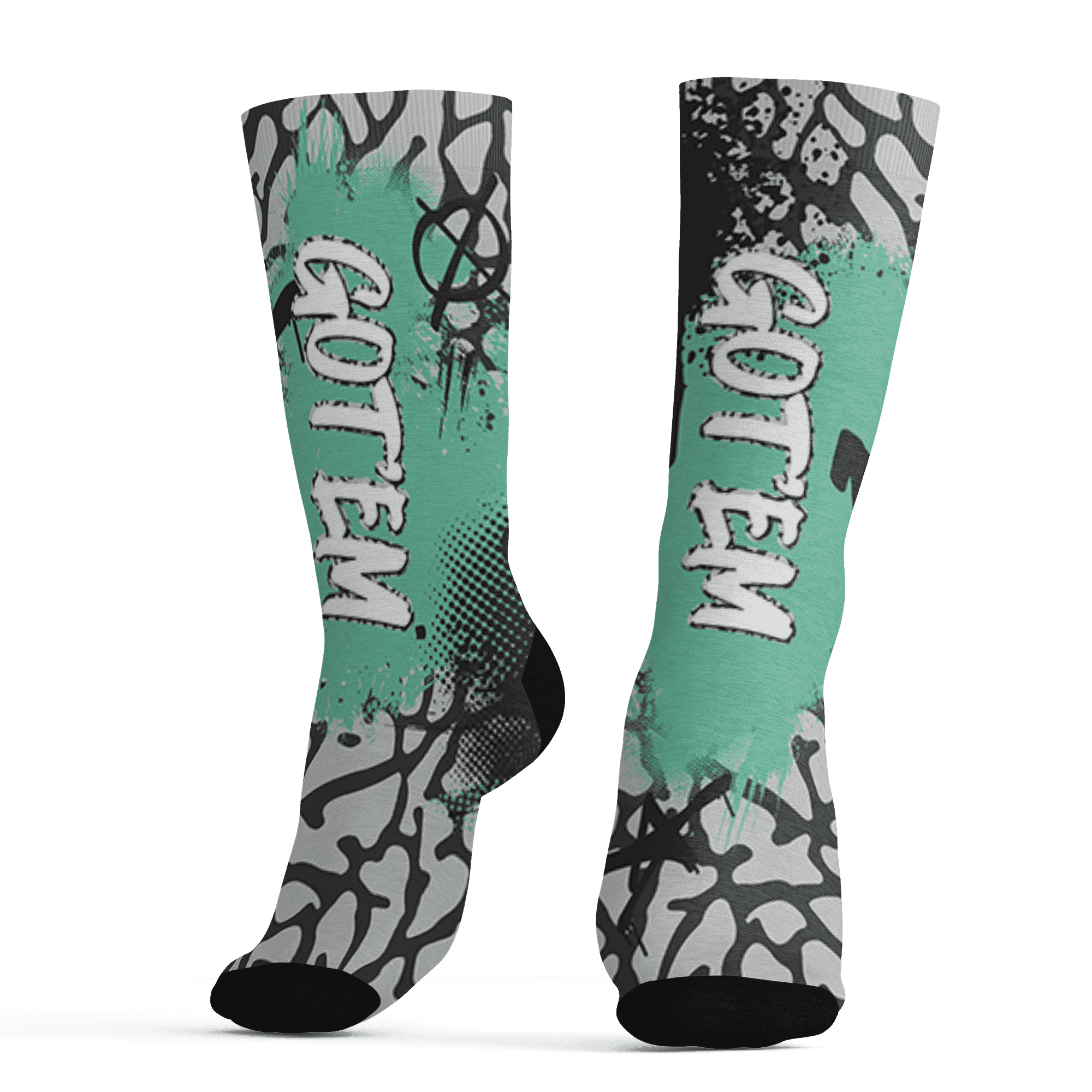 Green Glow 3s Socks Match BER GOTEM 3D All-Over Print - NastyJamz