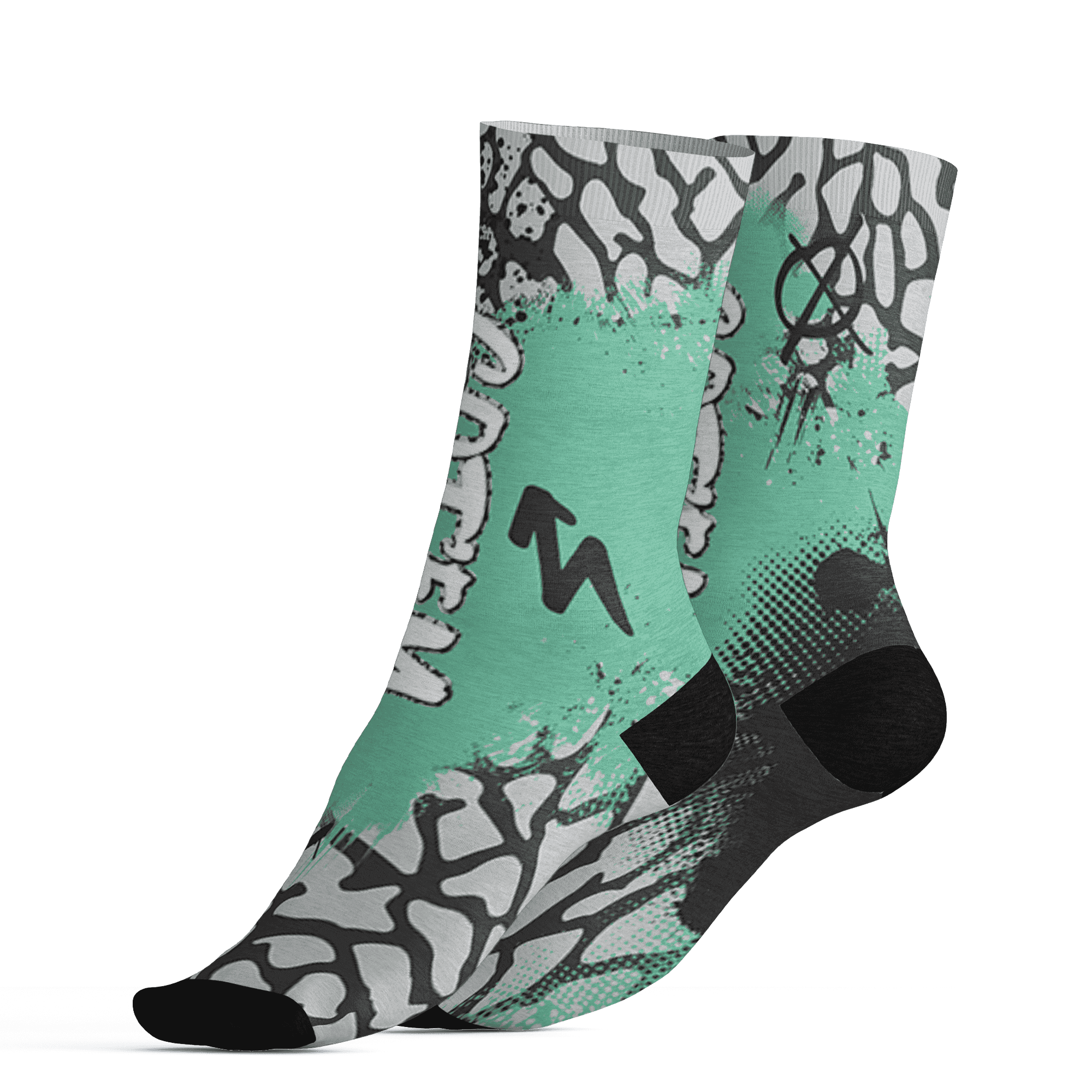 Green Glow 3s Socks Match BER GOTEM 3D All-Over Print - NastyJamz