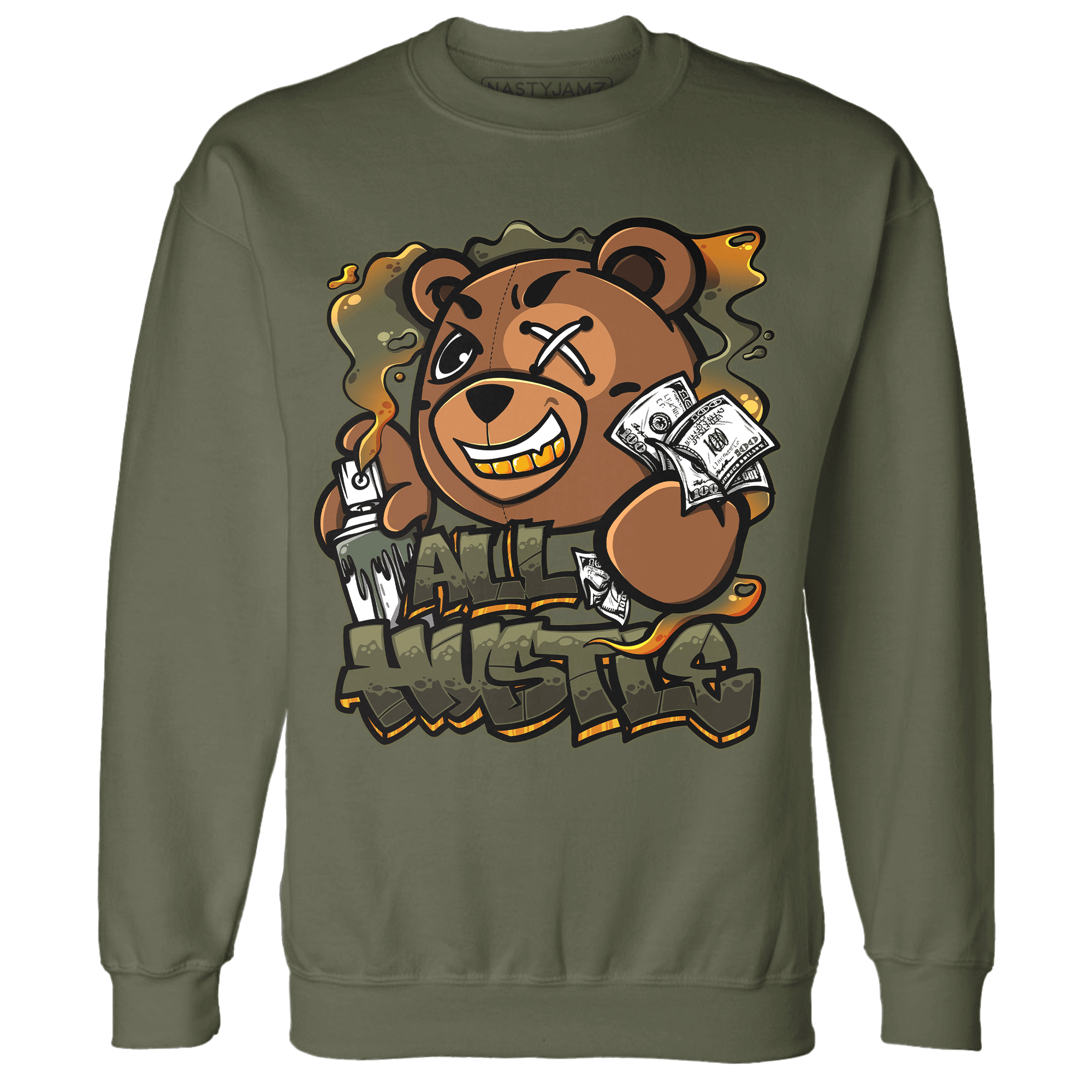 Olive 5s Sweatshirt Match BER Hustle All Day - NastyJamz