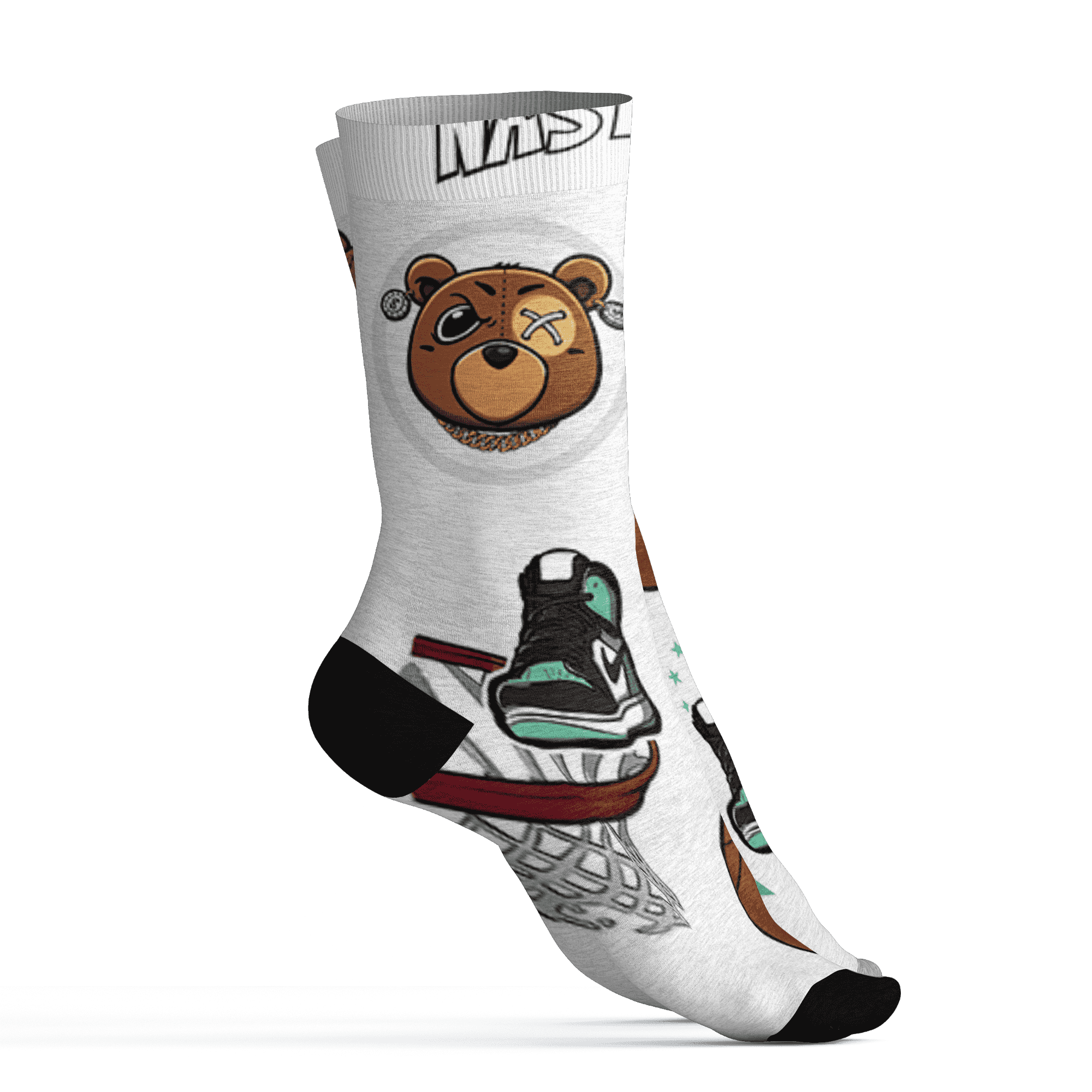 High OG Green Glow 1s Socks Match BER Icon Wallpapers 3D All-Over Print - NastyJamz