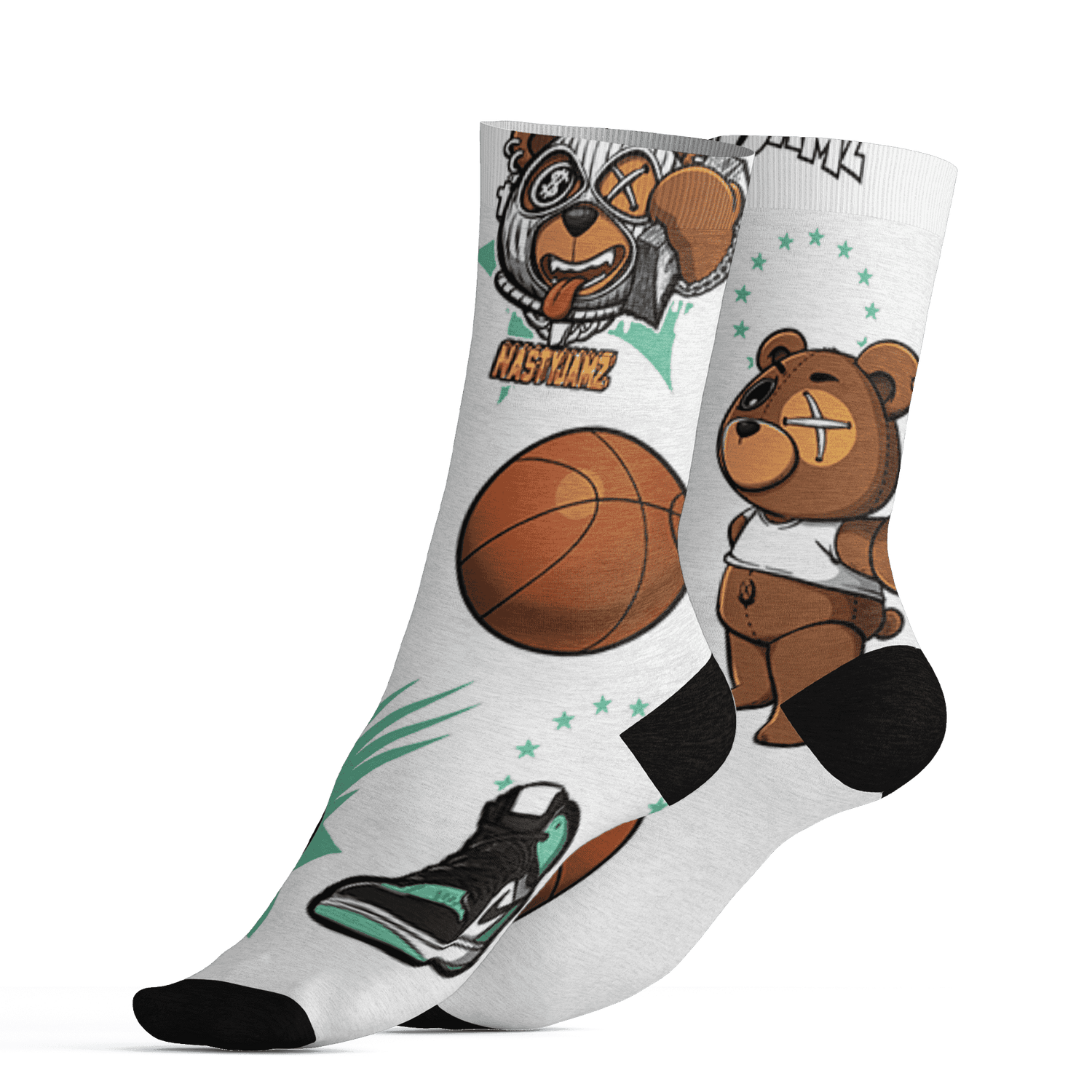High OG Green Glow 1s Socks Match BER Icon Wallpapers 3D All-Over Print - NastyJamz