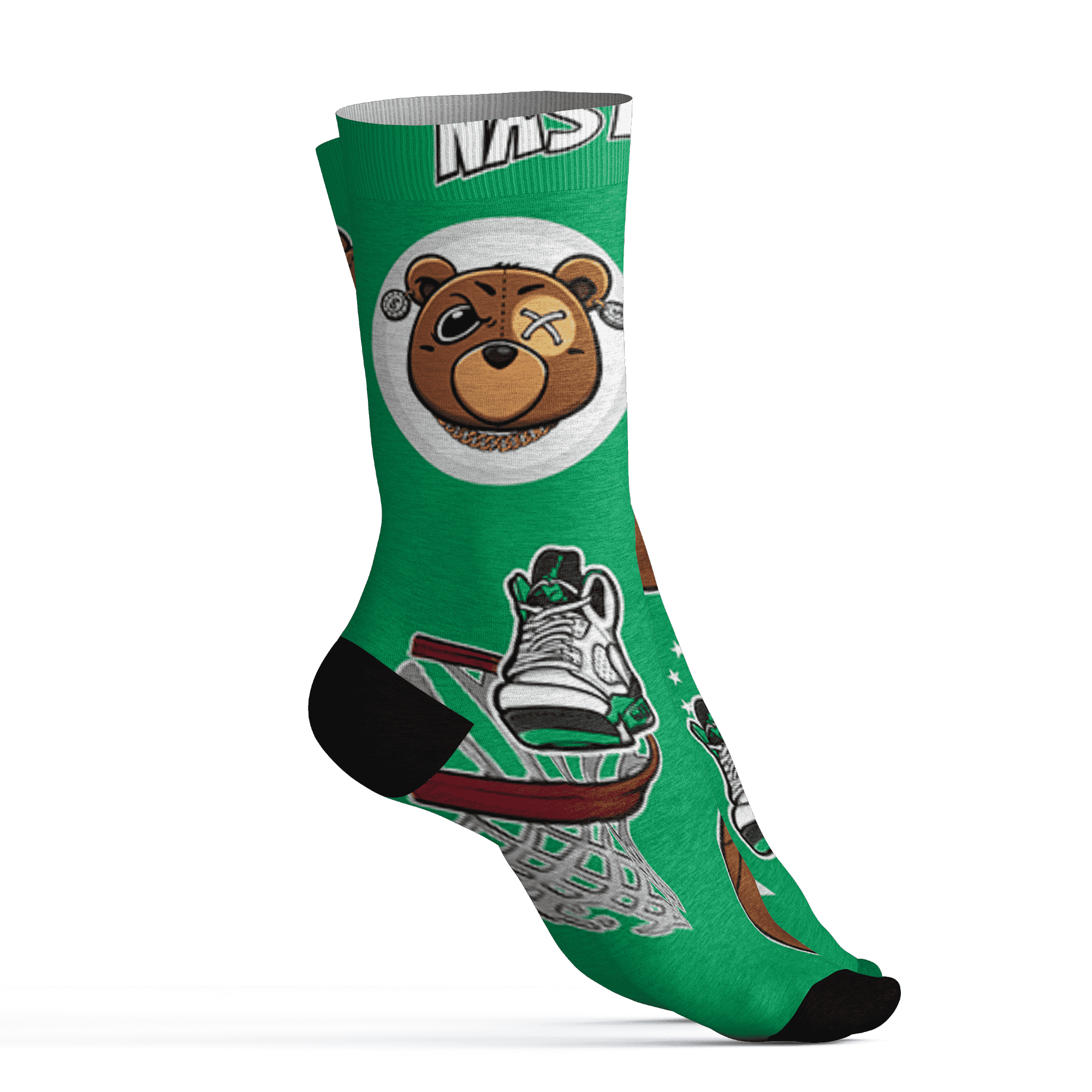 Lucky Green 5s Socks Match BER Icon Wallpapers 3D All-Over Print - NastyJamz