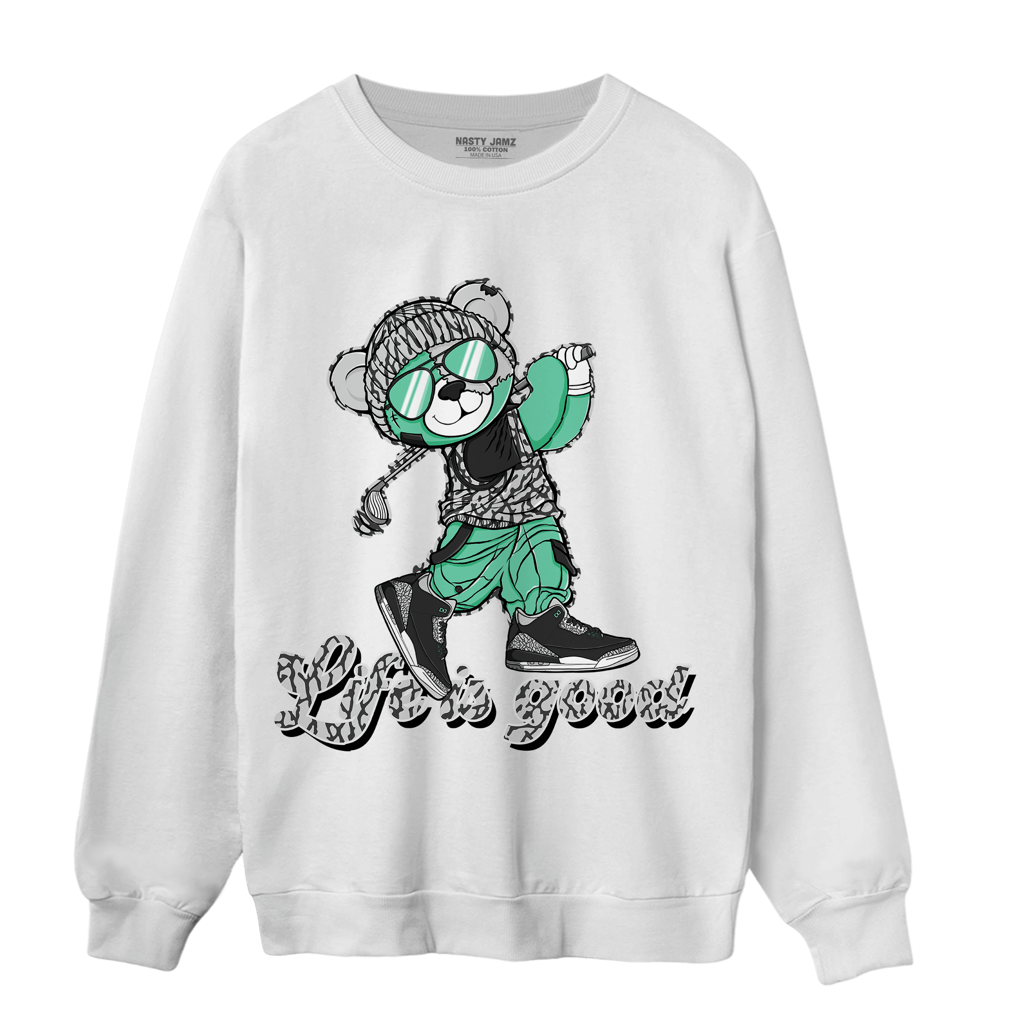 Green Glow 3s Sweatshirt Match BER Like Golf - NastyJamz
