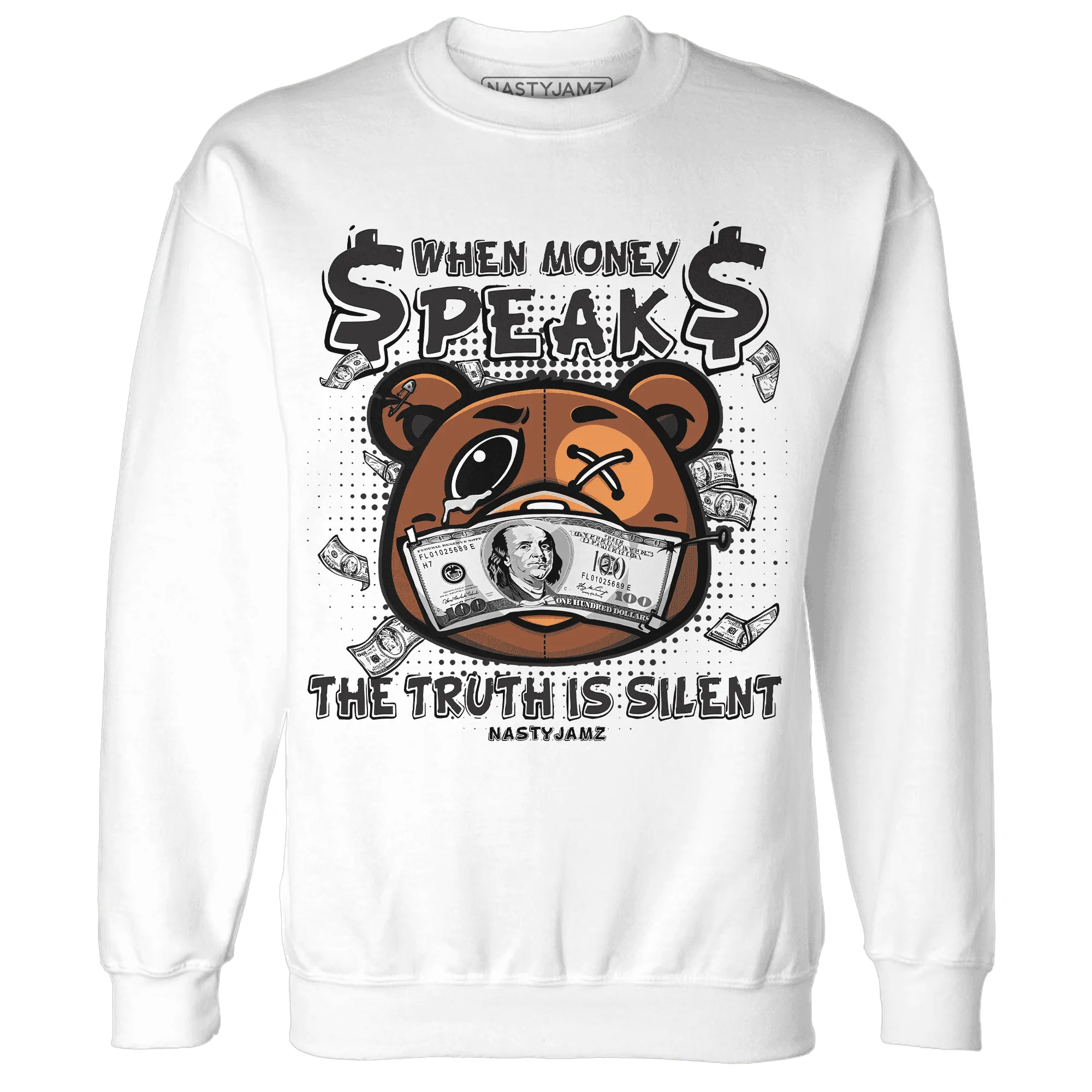 White-Thunder-4s-Sweatshirt-Match-BER-Money-Speaks-Truth-Silent