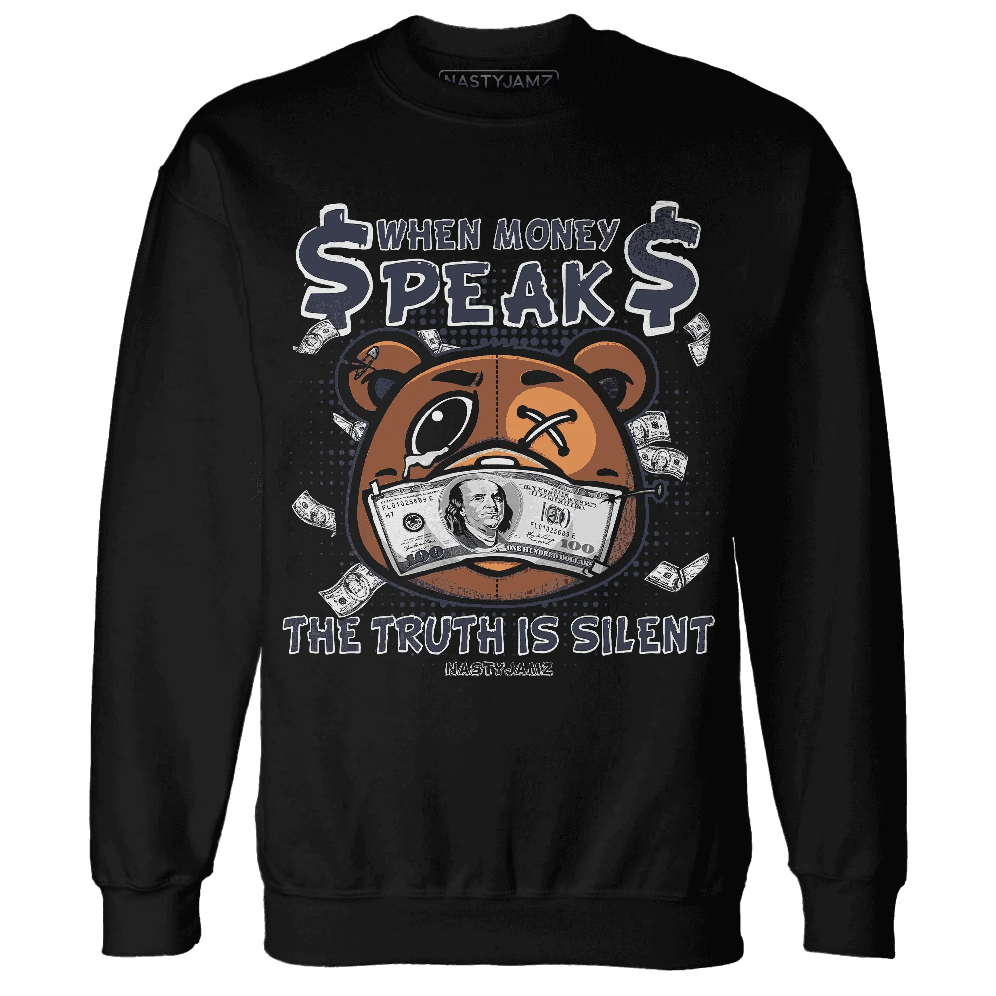 White-Navy-6s-Sweatshirt-Match-BER-Money-Speaks-Truth-Silent