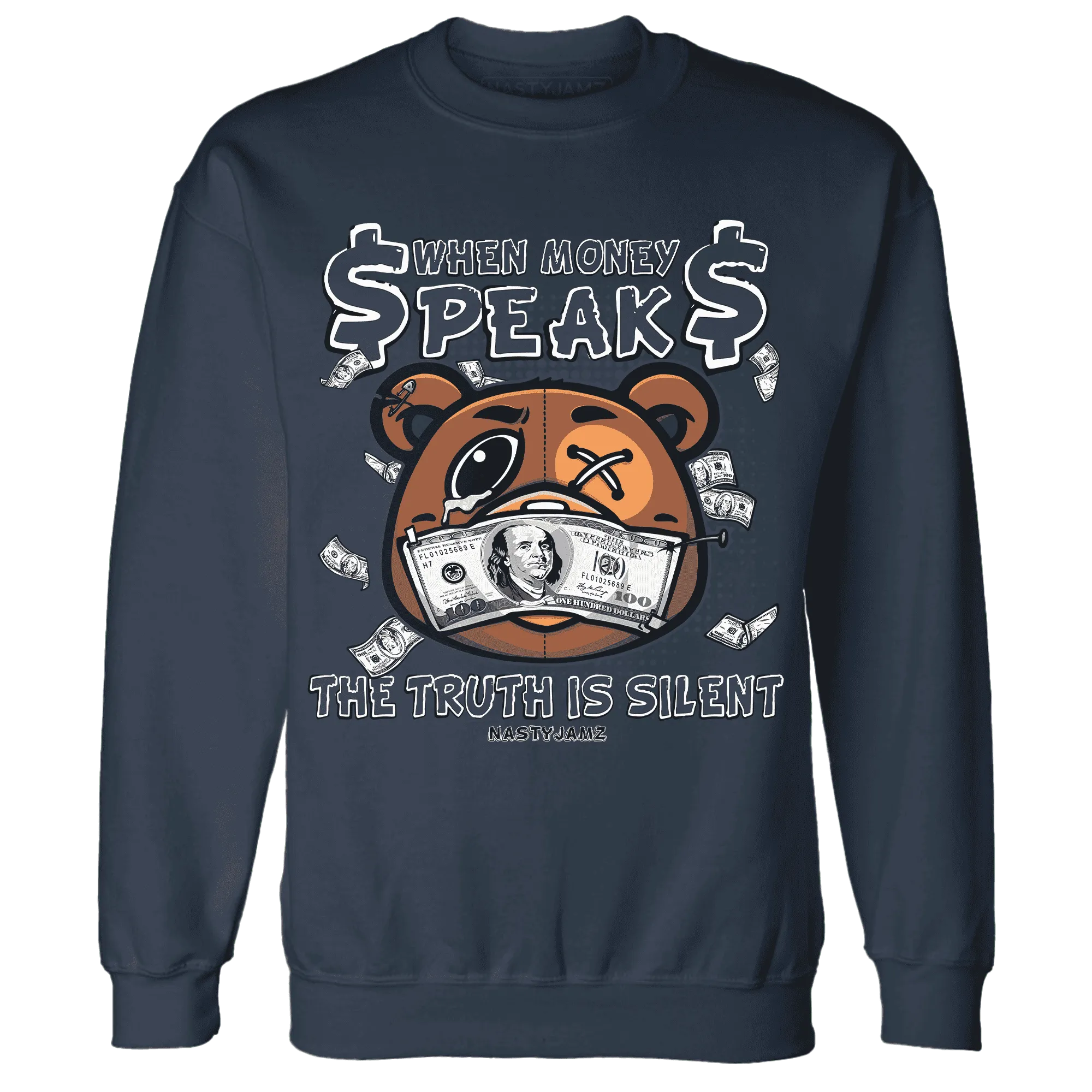 White-Navy-6s-Sweatshirt-Match-BER-Money-Speaks-Truth-Silent
