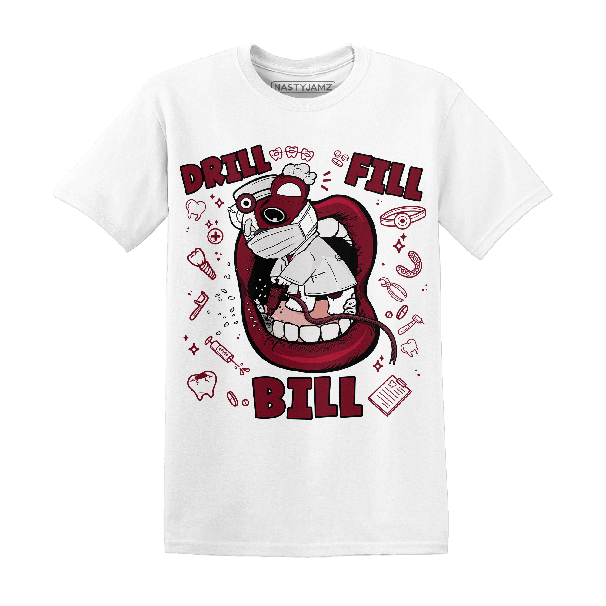 High White Team Red 1s T Shirt Match BER The Dentist - NastyJamz