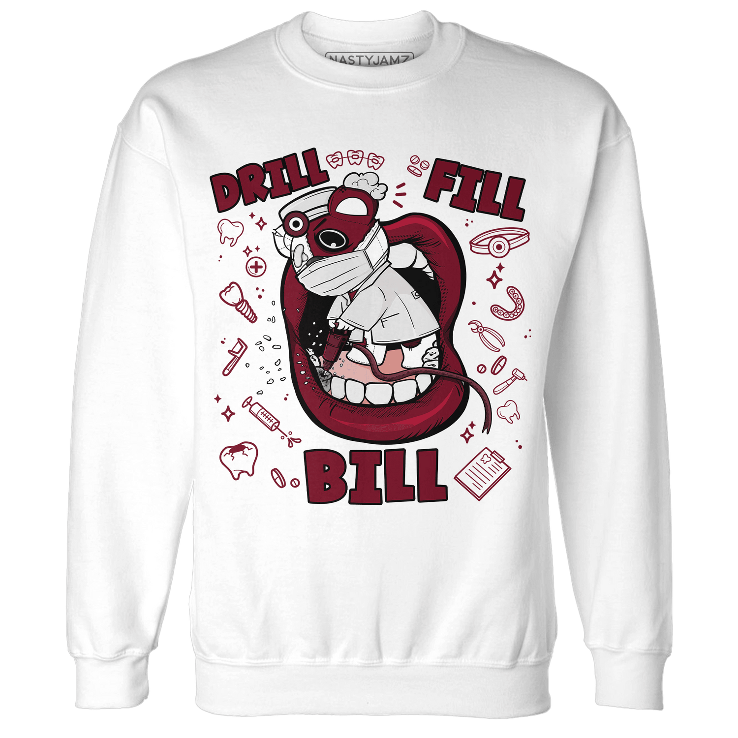 High White Team Red 1s Sweatshirt Match BER The Dentist - NastyJamz