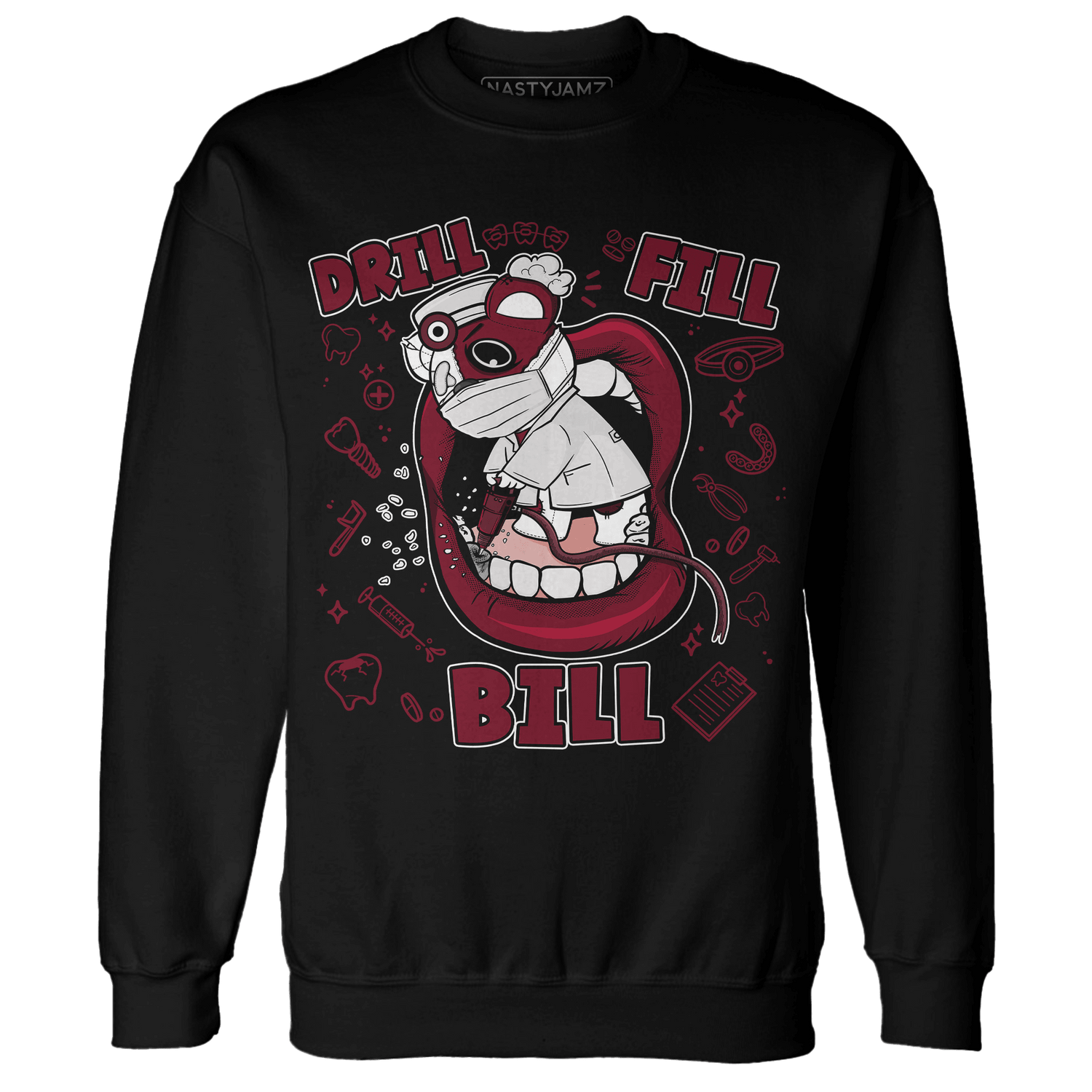 High White Team Red 1s Sweatshirt Match BER The Dentist - NastyJamz