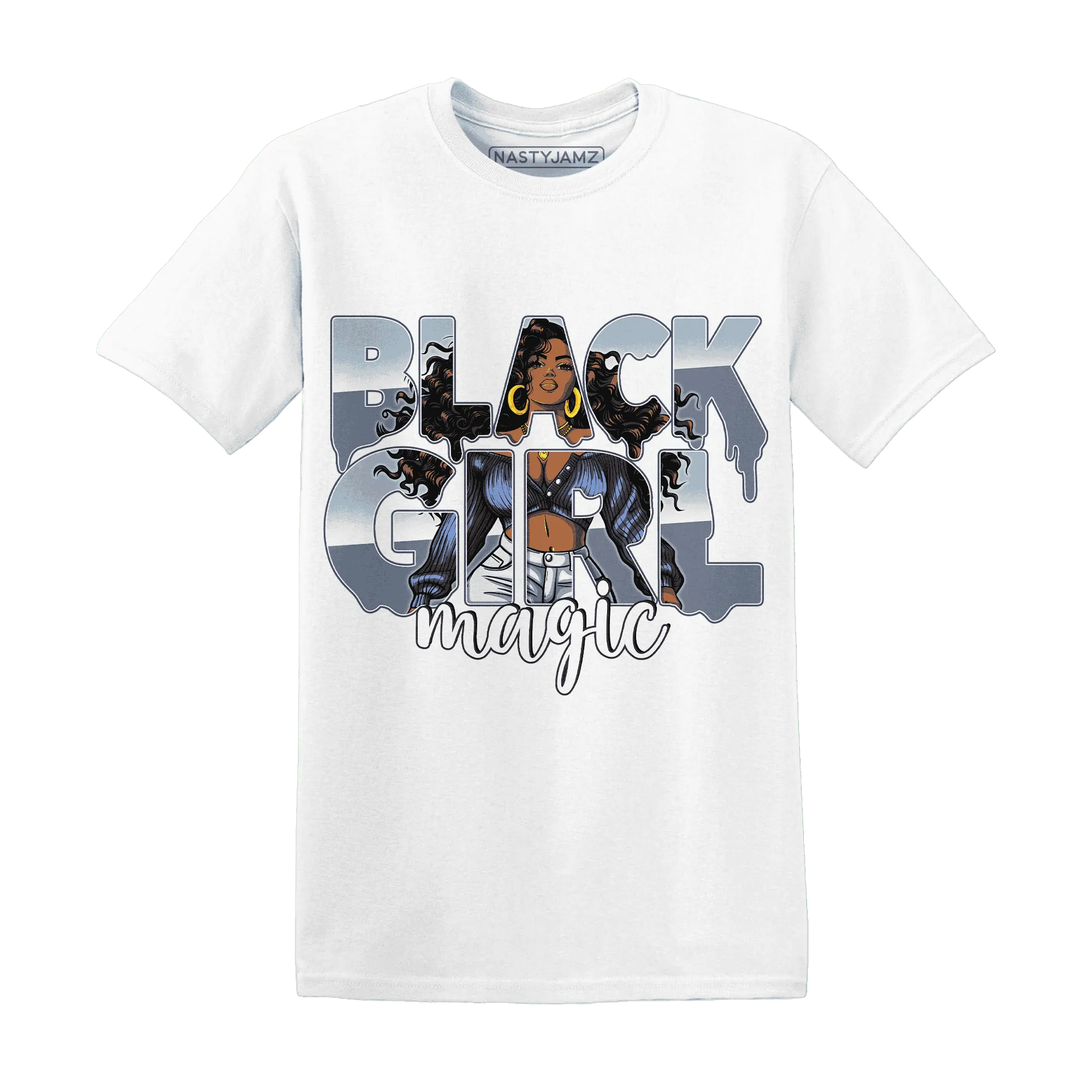 Mid-Diffused-Blue-Grey-1s-T-Shirt-Match-Black-Girl-Magic