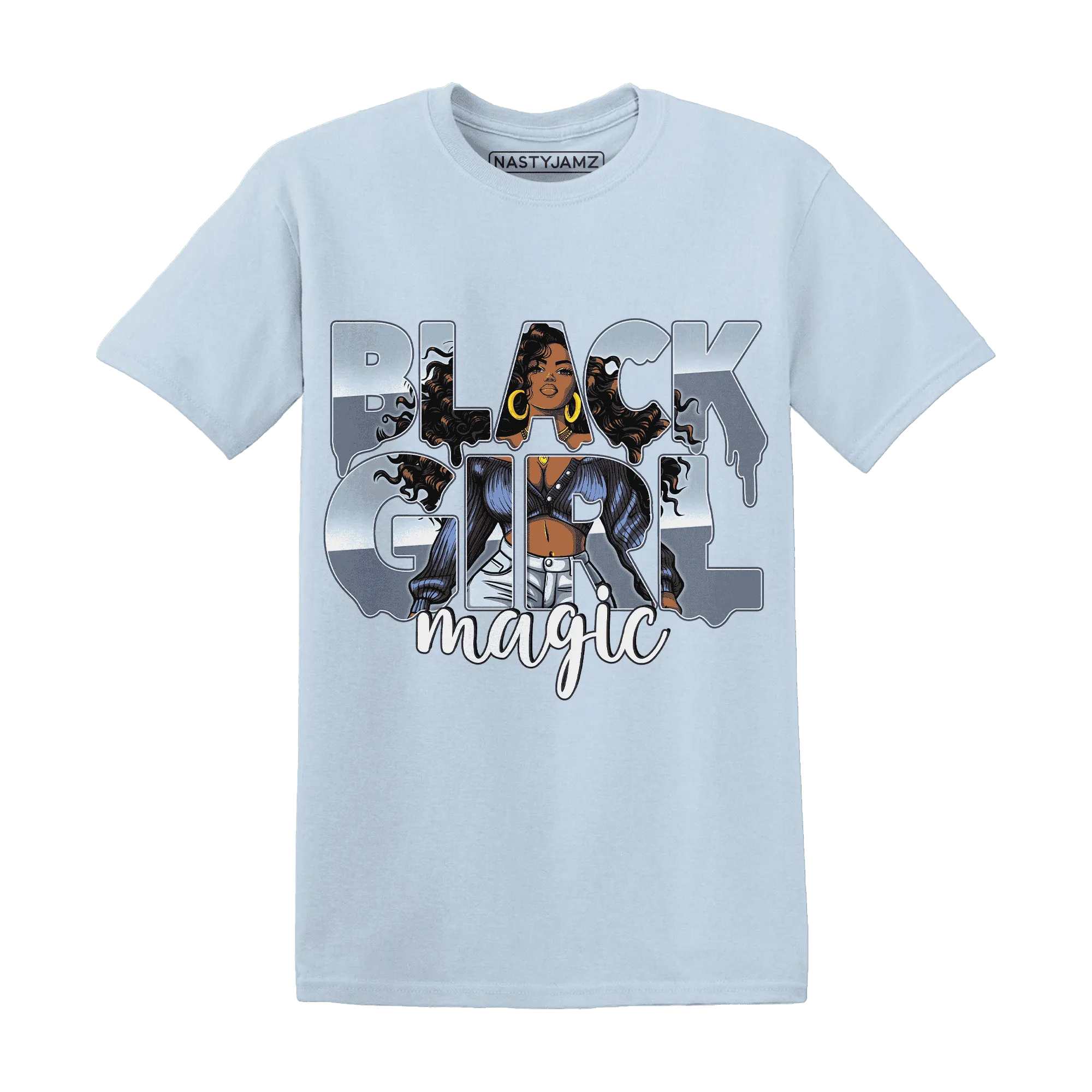 Mid-Diffused-Blue-Grey-1s-T-Shirt-Match-Black-Girl-Magic