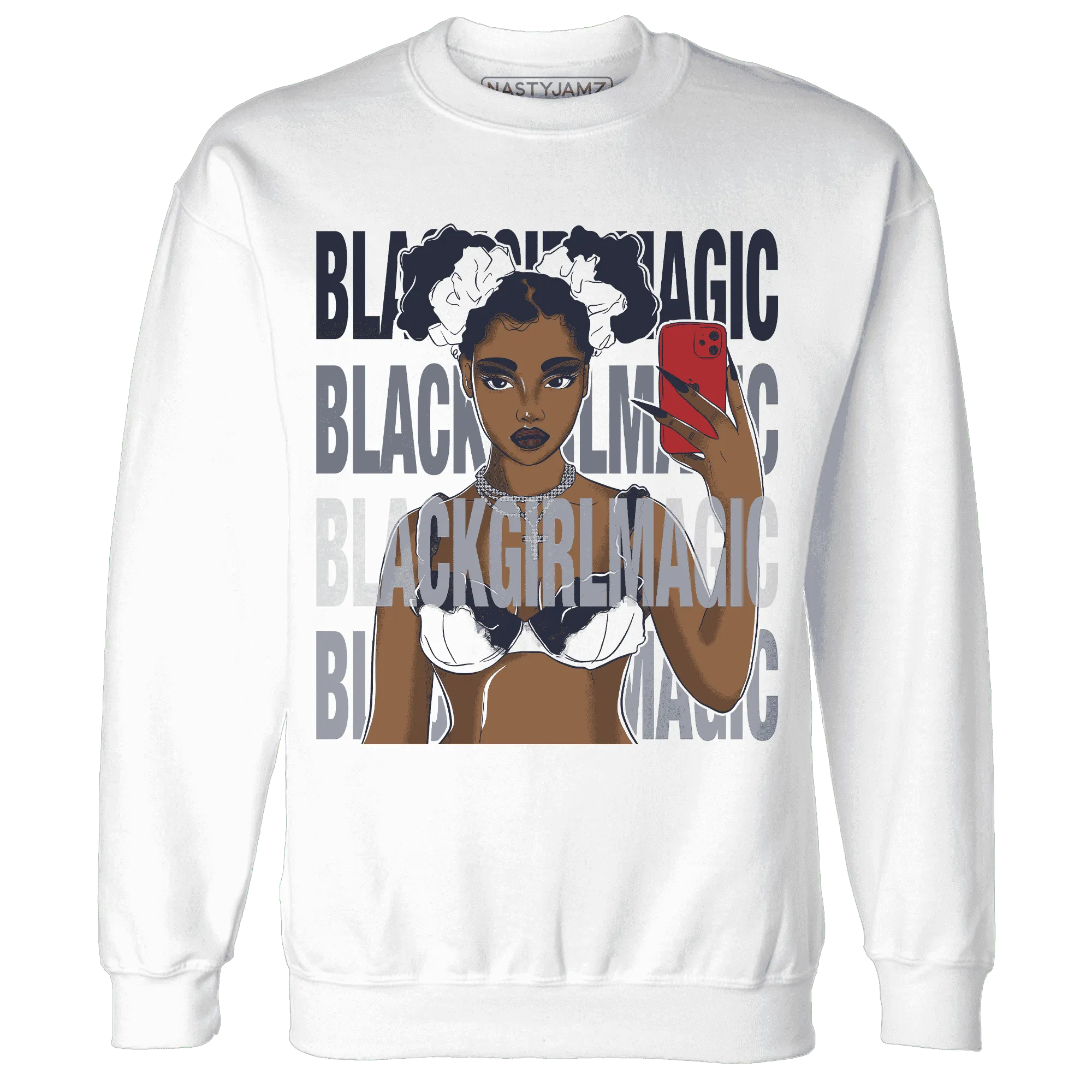 White-Navy-6s-Sweatshirt-Match-Black-Magic-Girl-Selfie