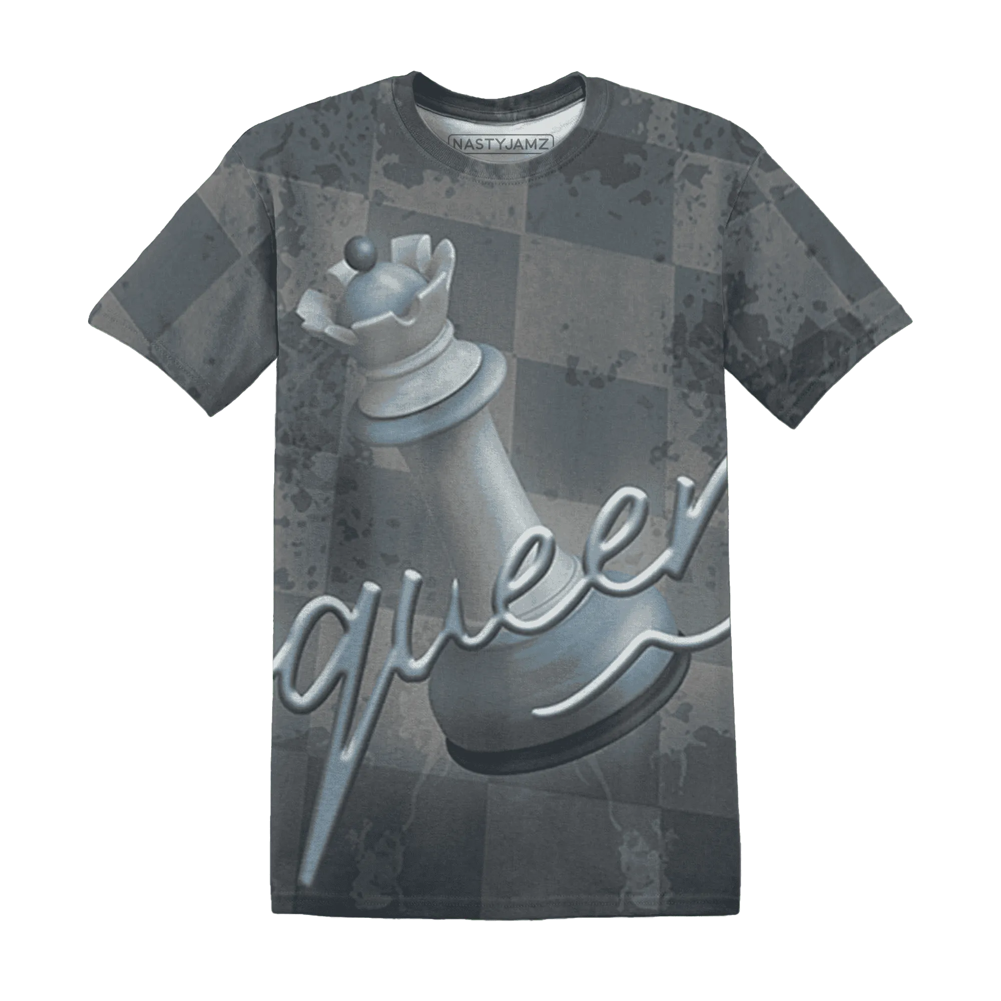Mid-Diffused-Blue-Grey-1s-T-Shirt-Match-Black-Queen-3D