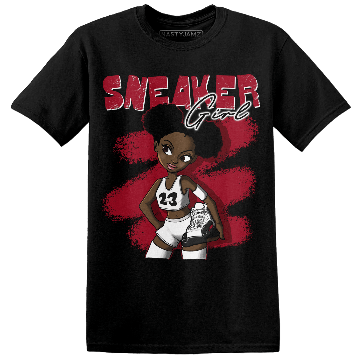 Retro Red Taxi 12s T Shirt Match Black Sneaker Girl - NastyJamz